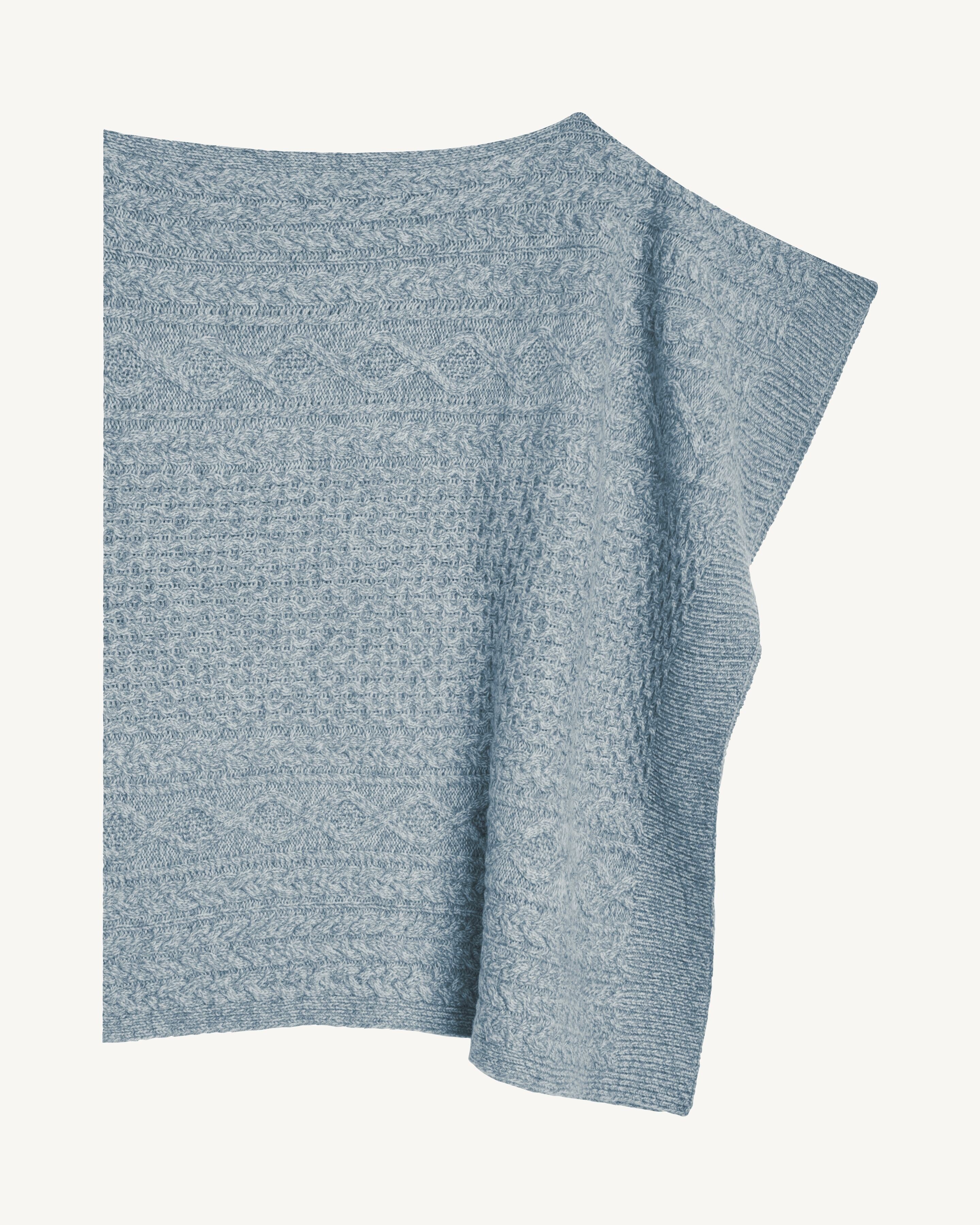 Poncho à torsades-BLEU GLACIER/GRIS ARGENTE-100% cachemire