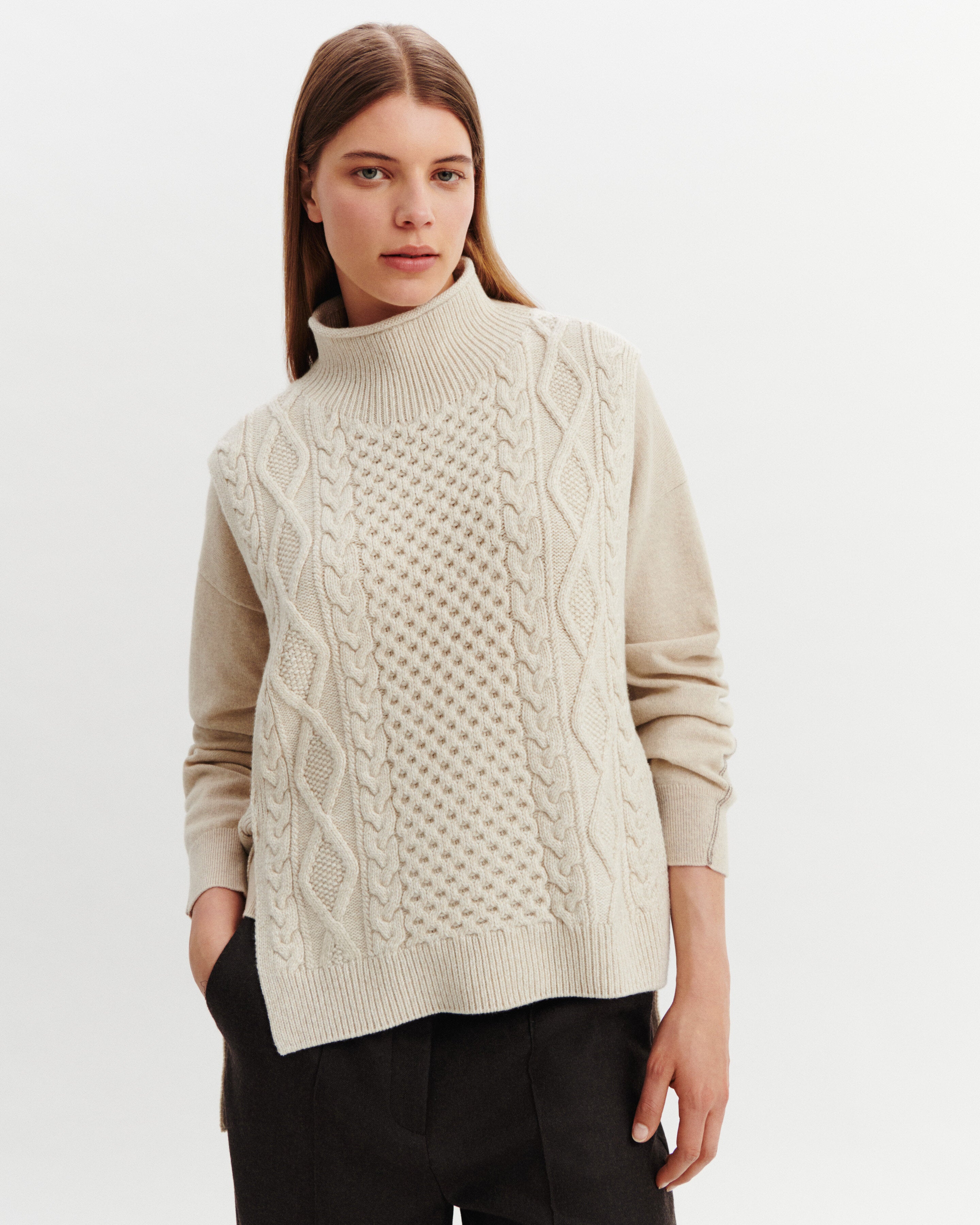 Plastron à torsades-AVOINE/NATUREL-100% cachemire