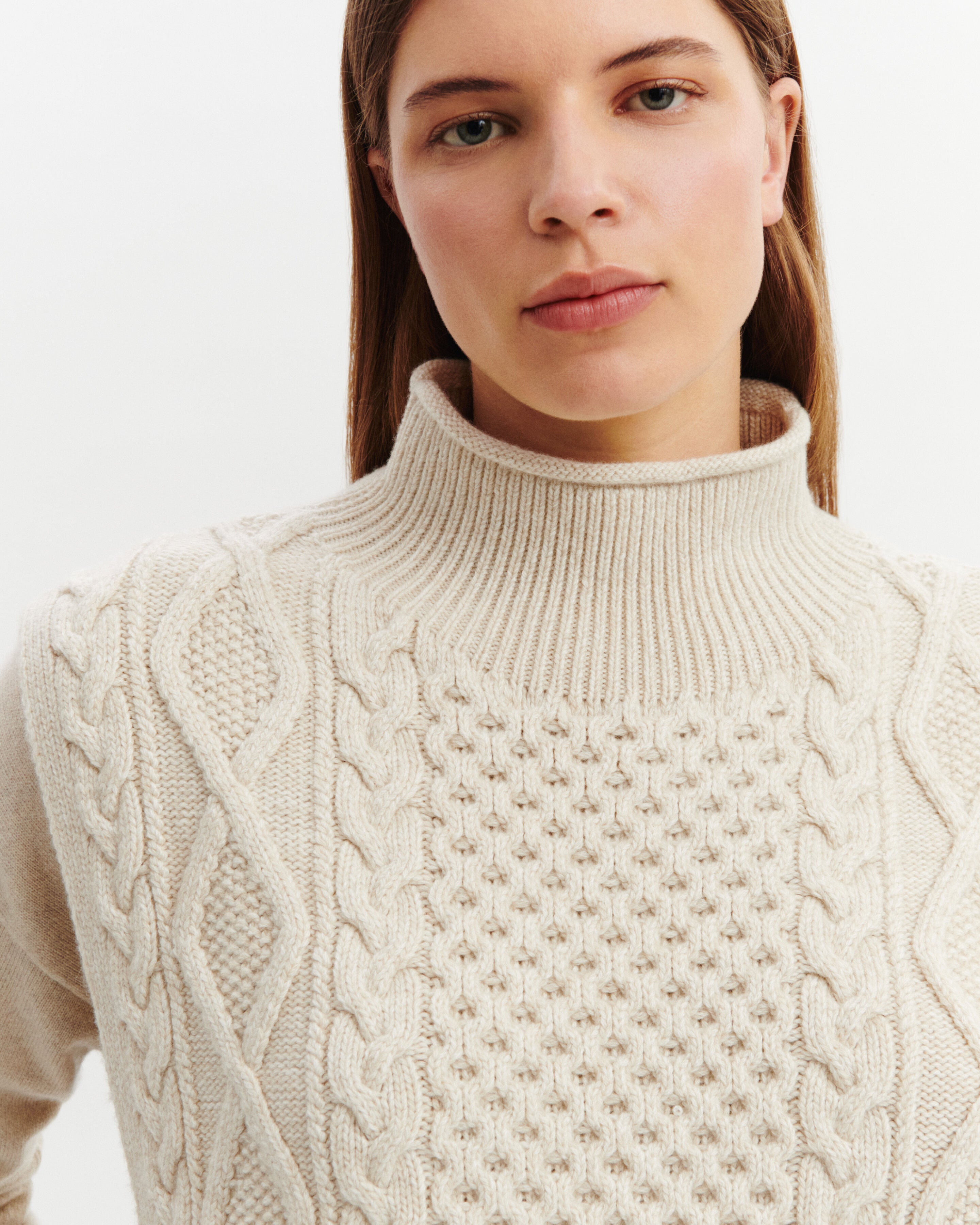 Plastron à torsades-AVOINE/NATUREL-100% cachemire