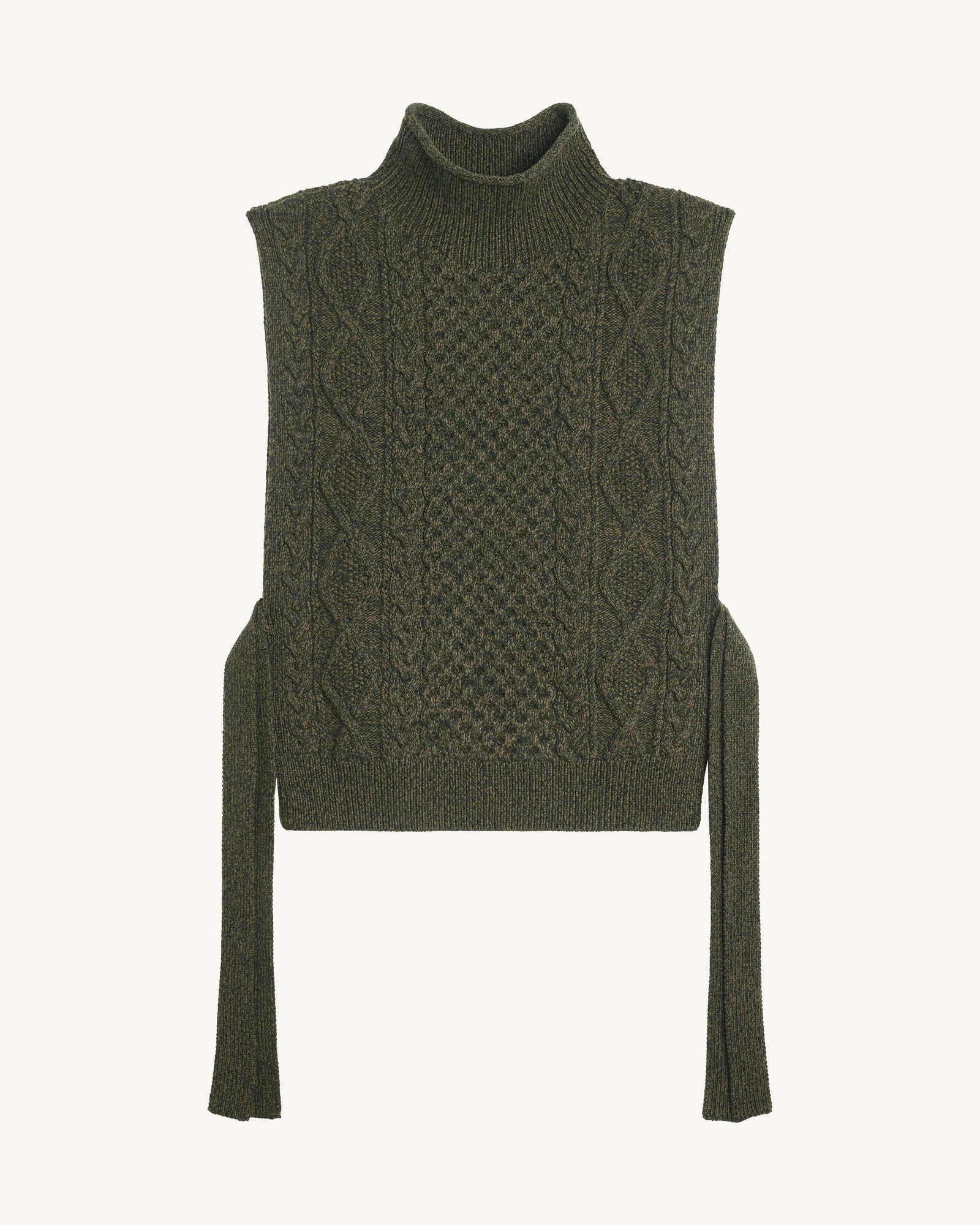 Plastron à torsades-OLIVE/CHARBON-100% cachemire