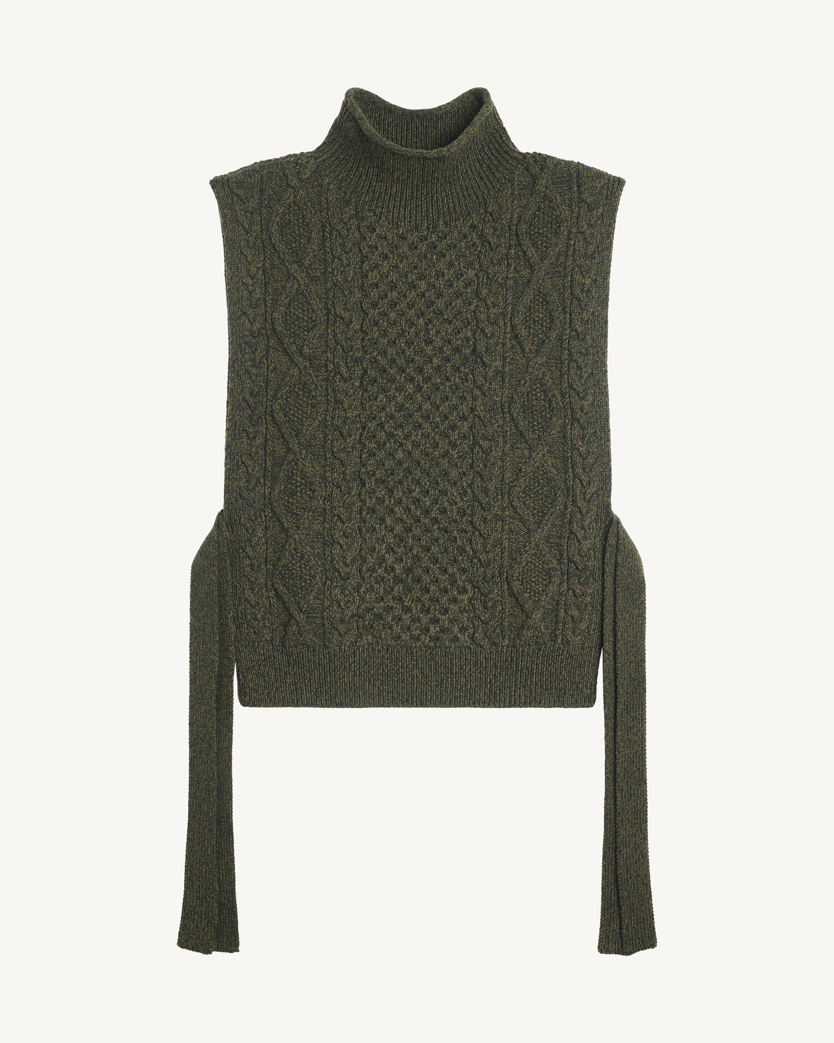 Plastron à torsades-OLIVE/CHARBON-100% cachemire