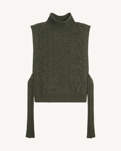 Plastron à torsades-OLIVE/CHARBON-100% cachemire