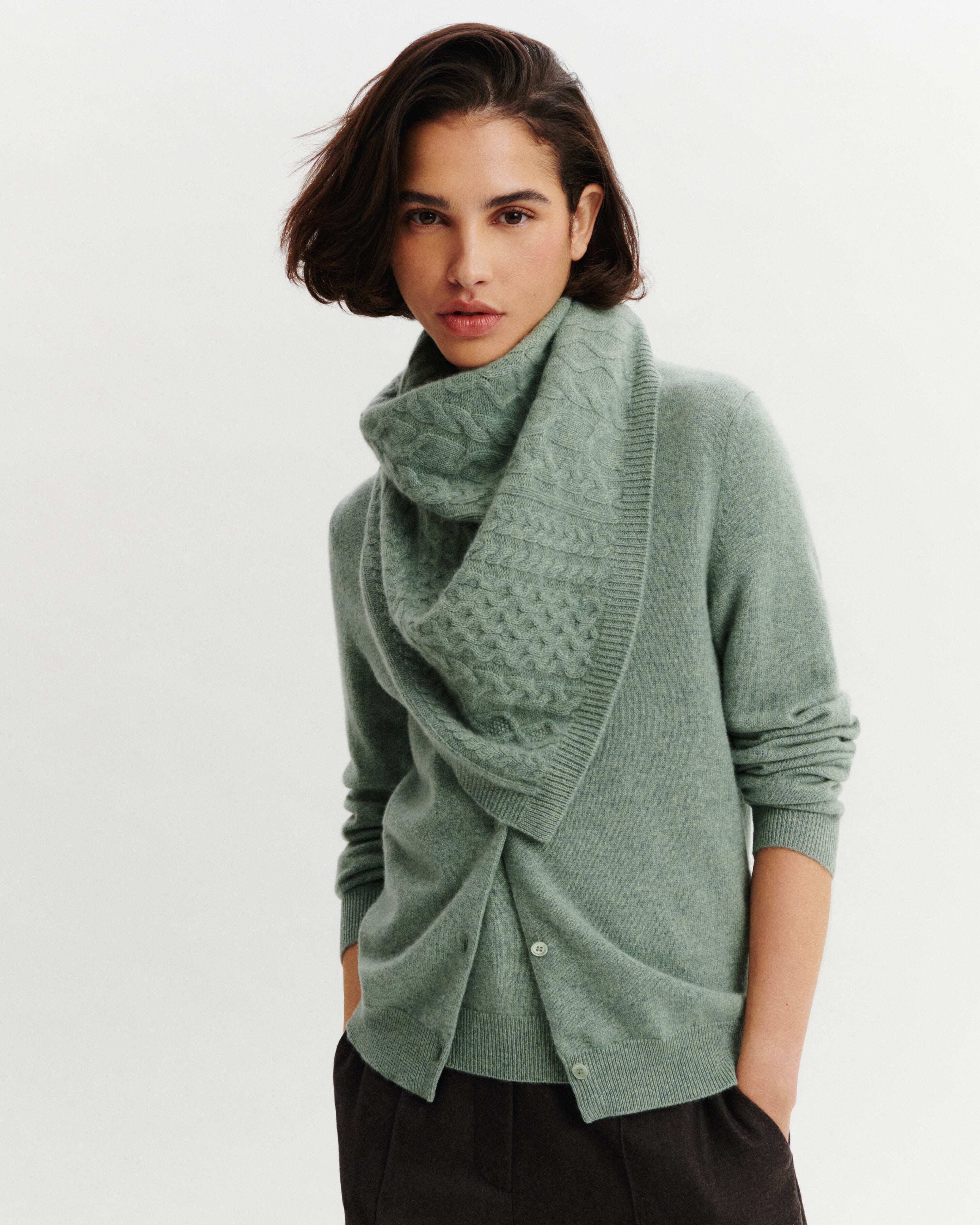 Grand triangle Sacha-VERT DE GRIS-100% cachemire
