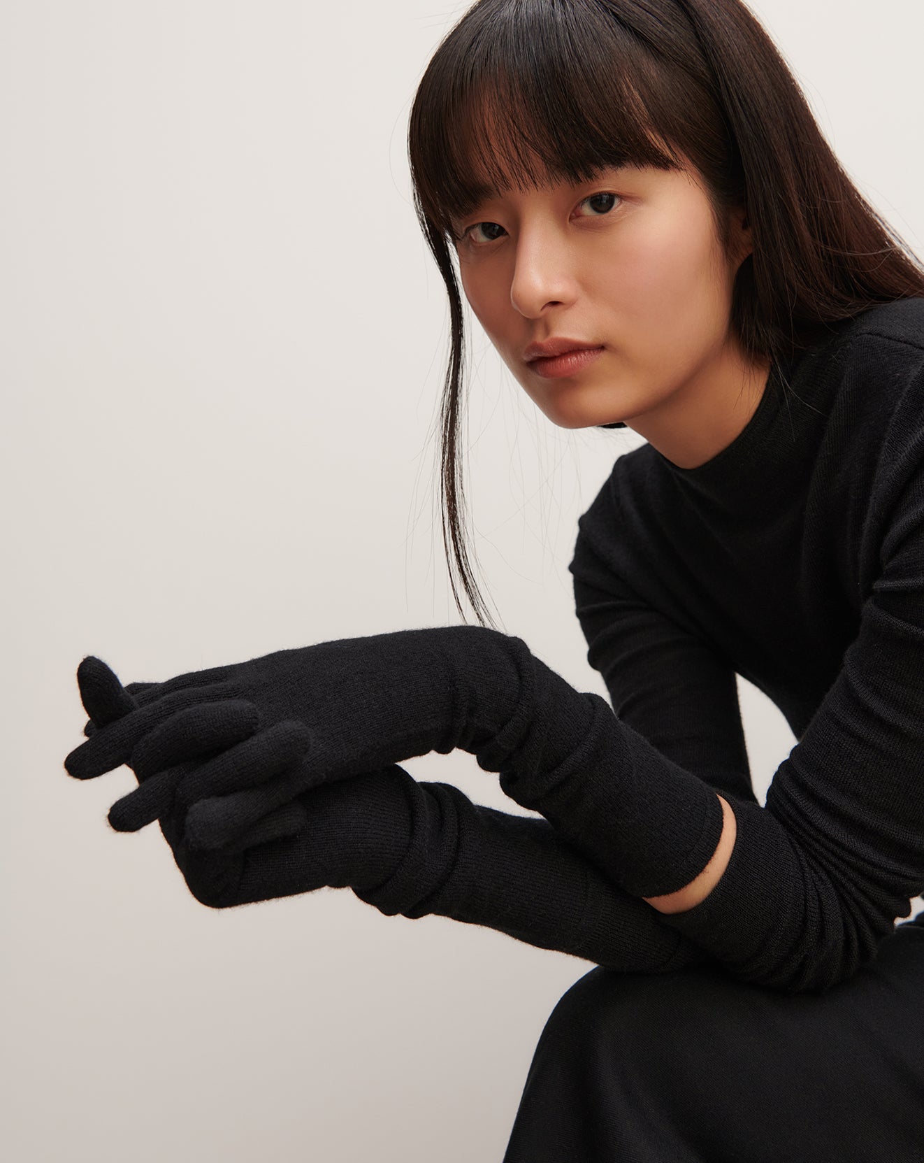 Gants longs-NOIR-100% CACHEMIRE