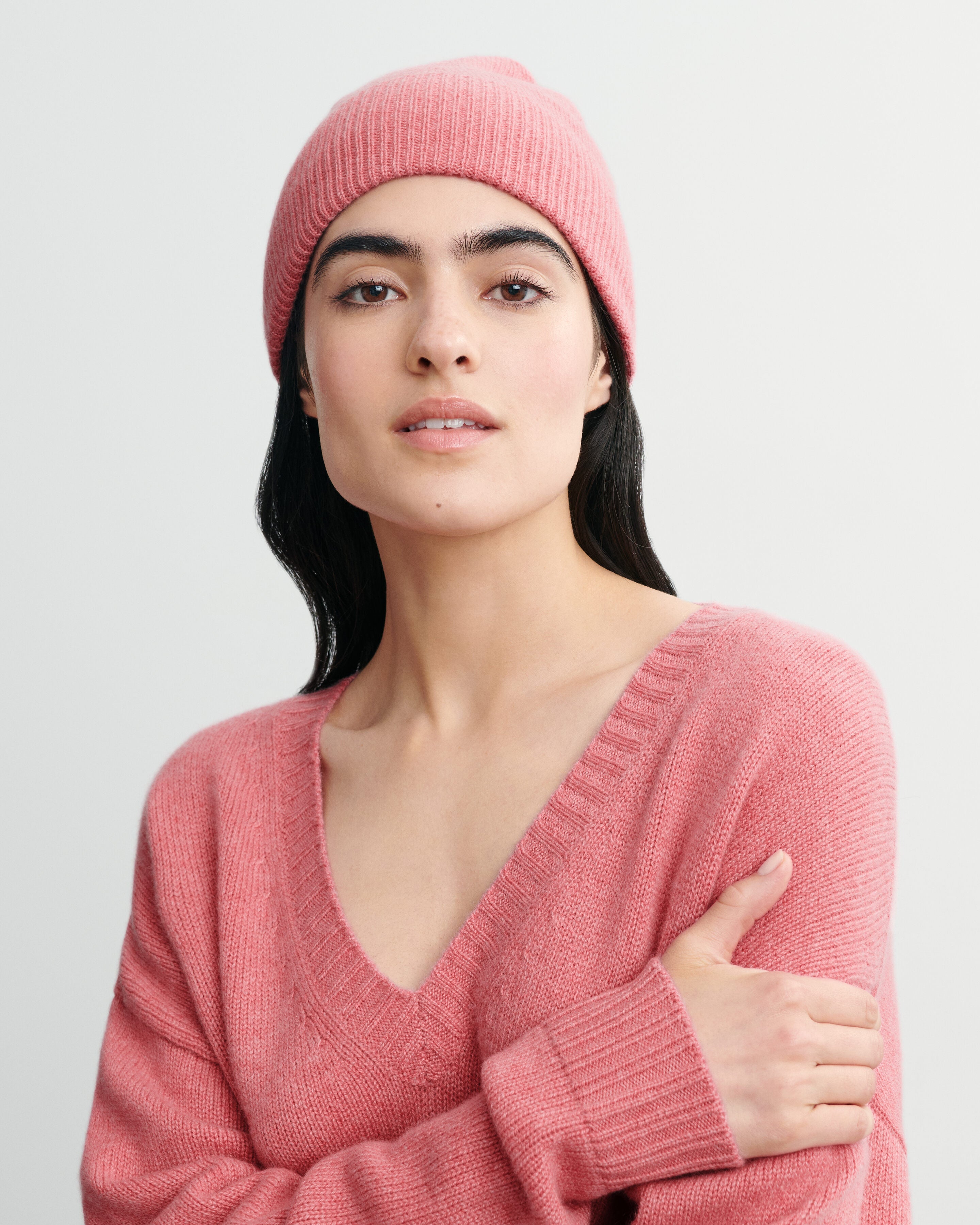 Bonnet classique-ROSE CAMEO-100% cachemire