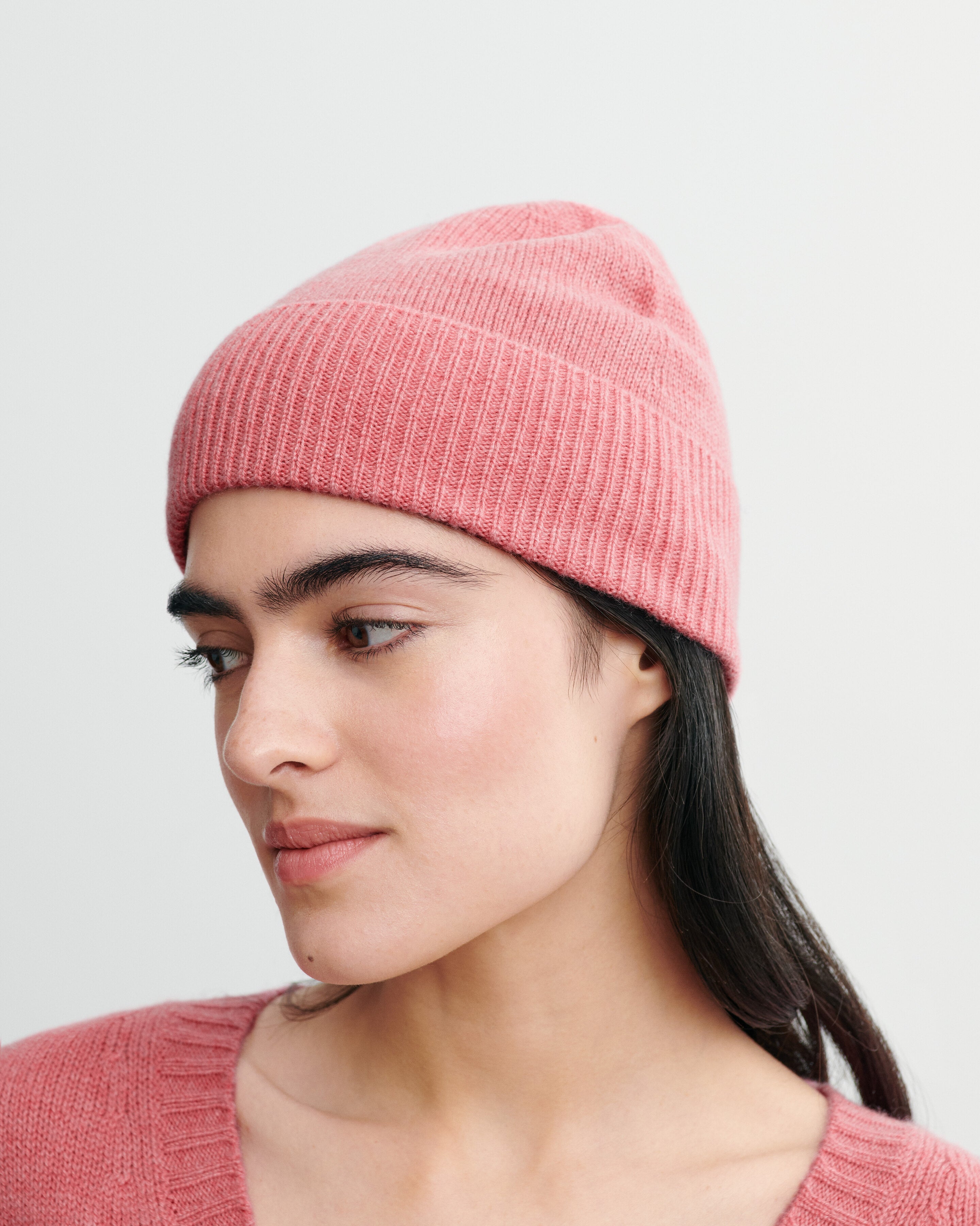 Bonnet classique-ROSE CAMEO-100% cachemire