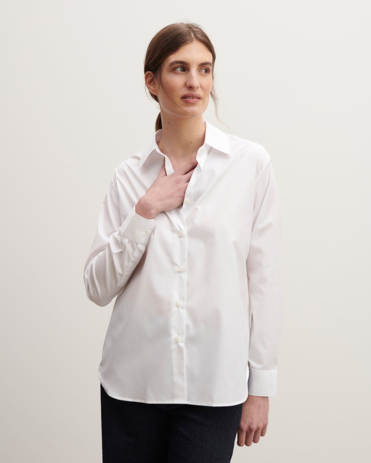 Chemise ample à poche-BLANC-100% COTON