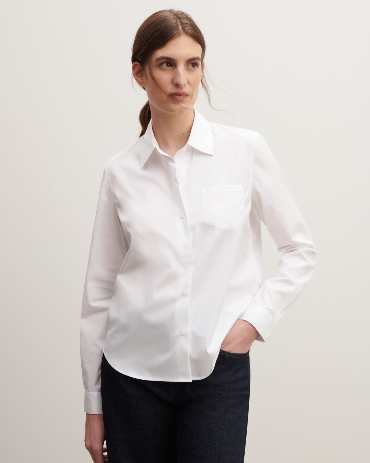 Chemise droite à poche-BLANC-100% COTON BIO