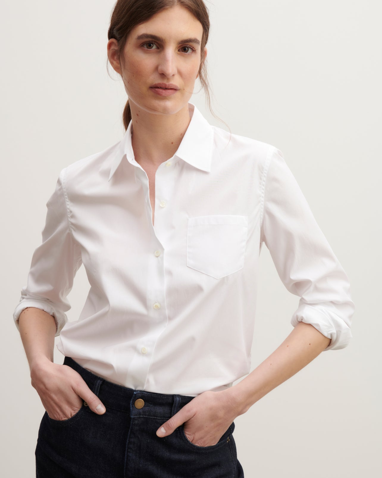 Chemise droite à poche-BLANC-100% COTON BIO