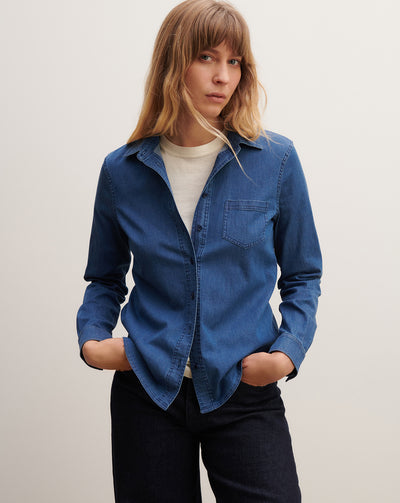 Chemise denim ample-DENIM BLUE-98% COTON 2% ELASTHANE
