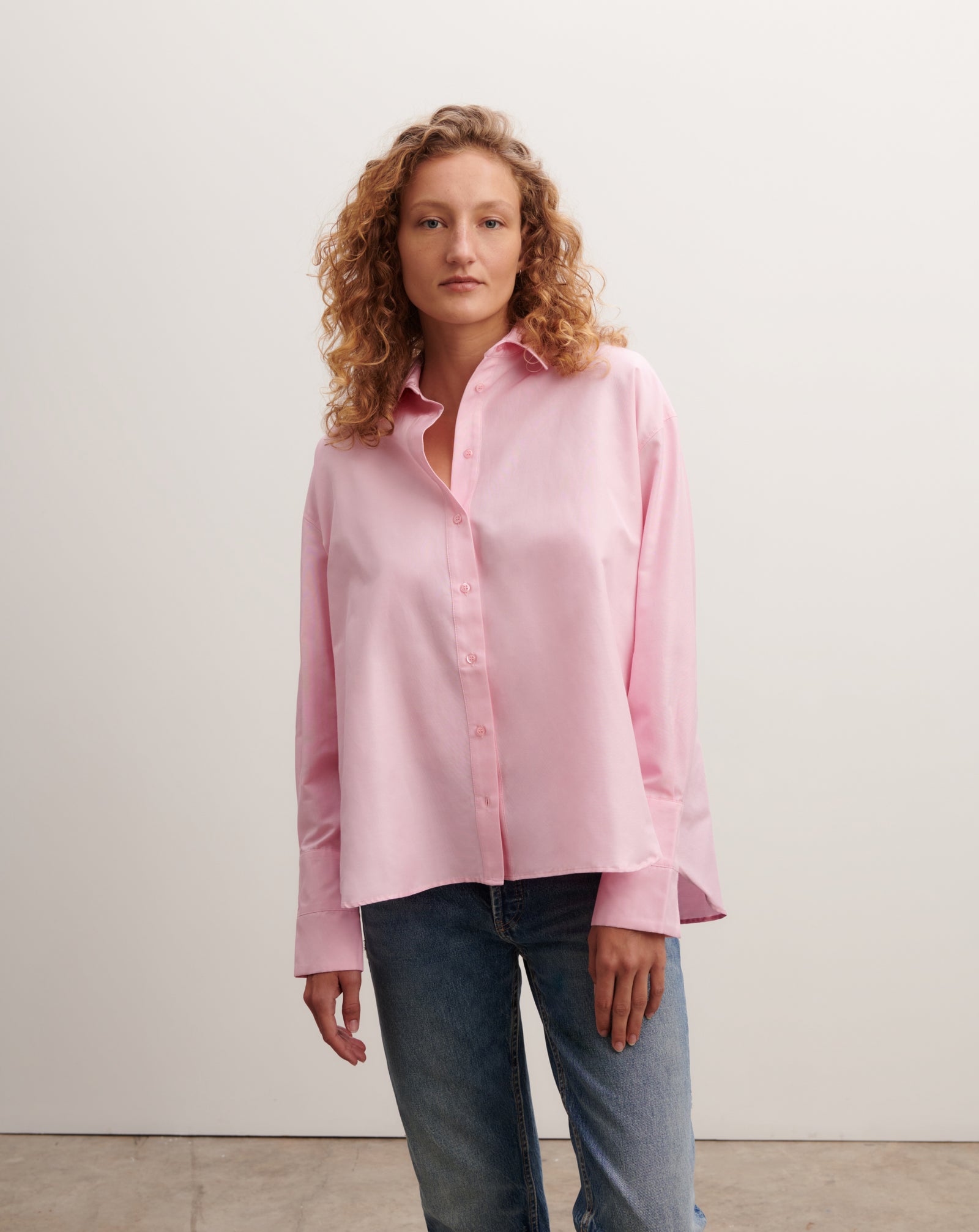 Chemise à fente dos-ROSE INDIEN-70% coton 30% soie