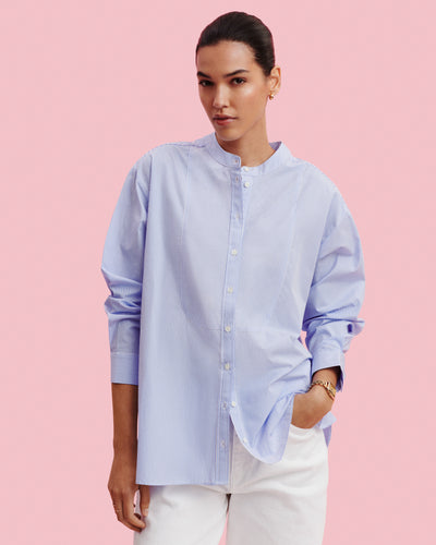 Chemise oversized rayée-BLEU DE DELFT-100% coton