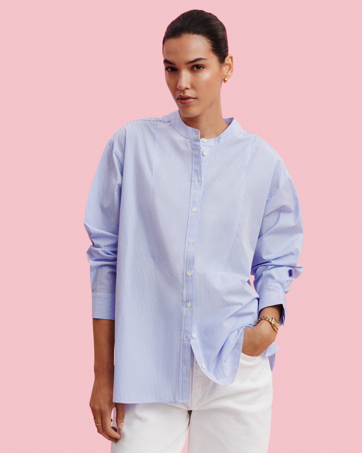Chemise oversized rayée-BLEU DE DELFT-100% coton