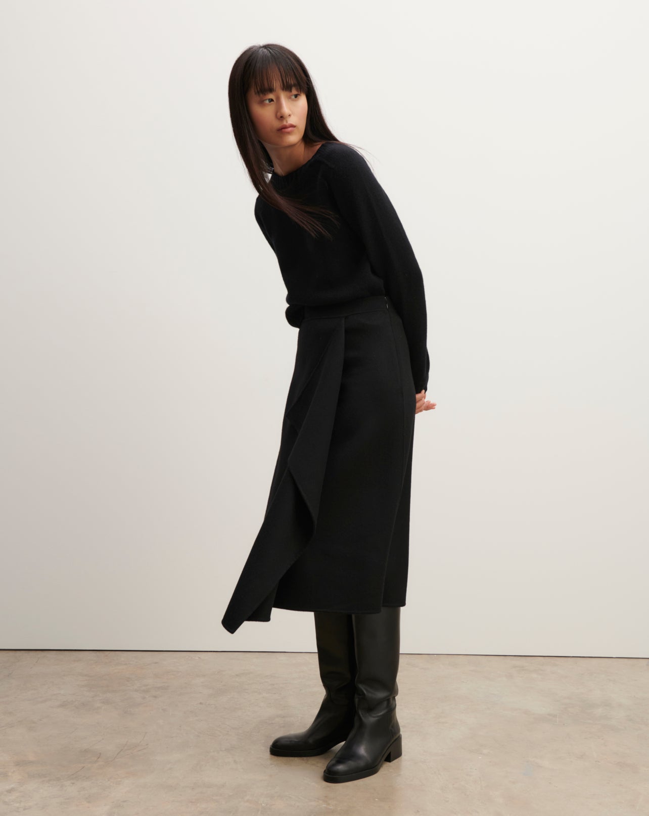 Jupe drapée-NOIR-90% laine 10% cachemire