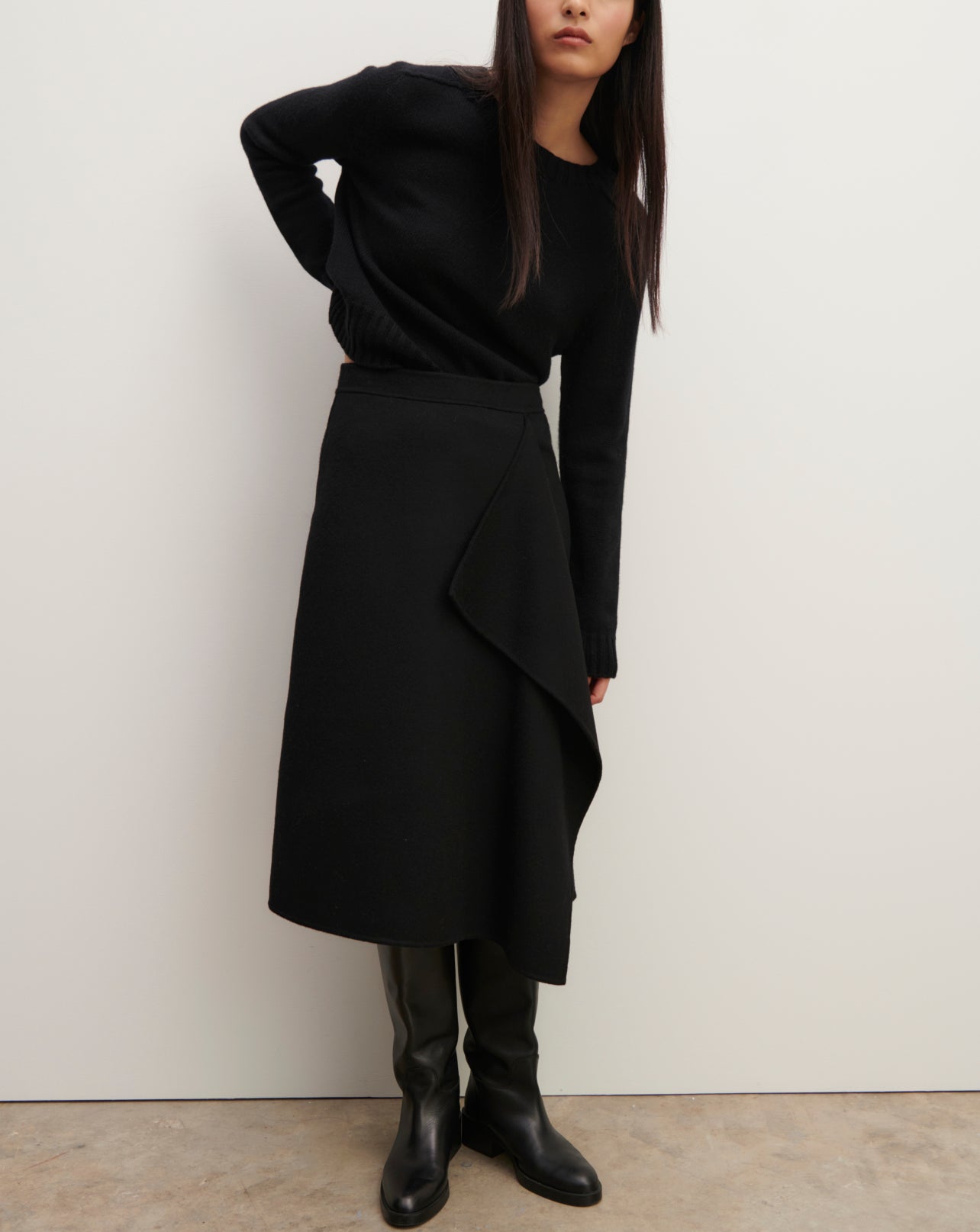 Jupe drapée-NOIR-90% laine 10% cachemire