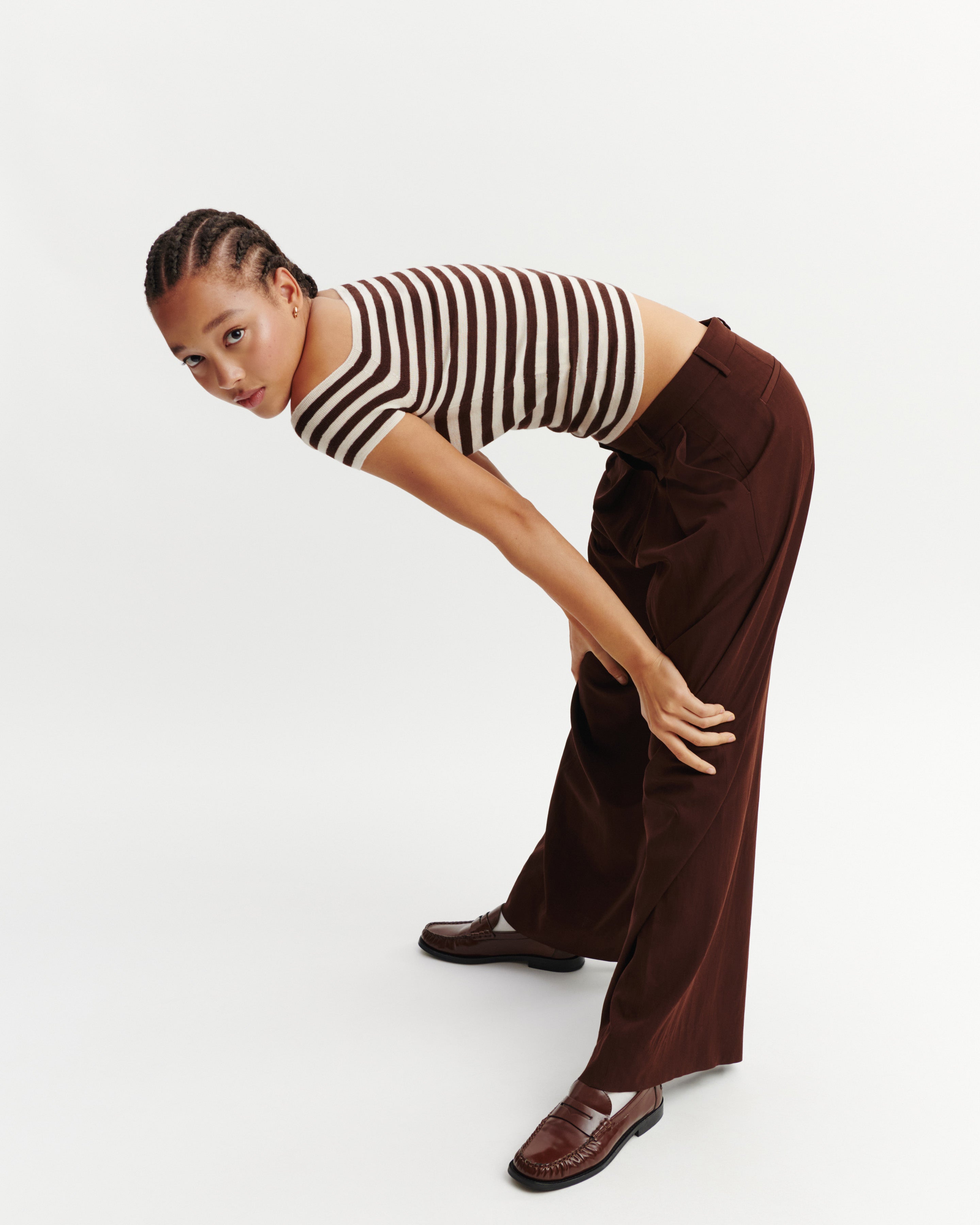 Pantalon ample à plis-CAFE-100% laine