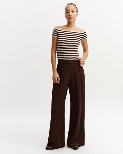 Pantalon ample à plis-CAFE-100% laine