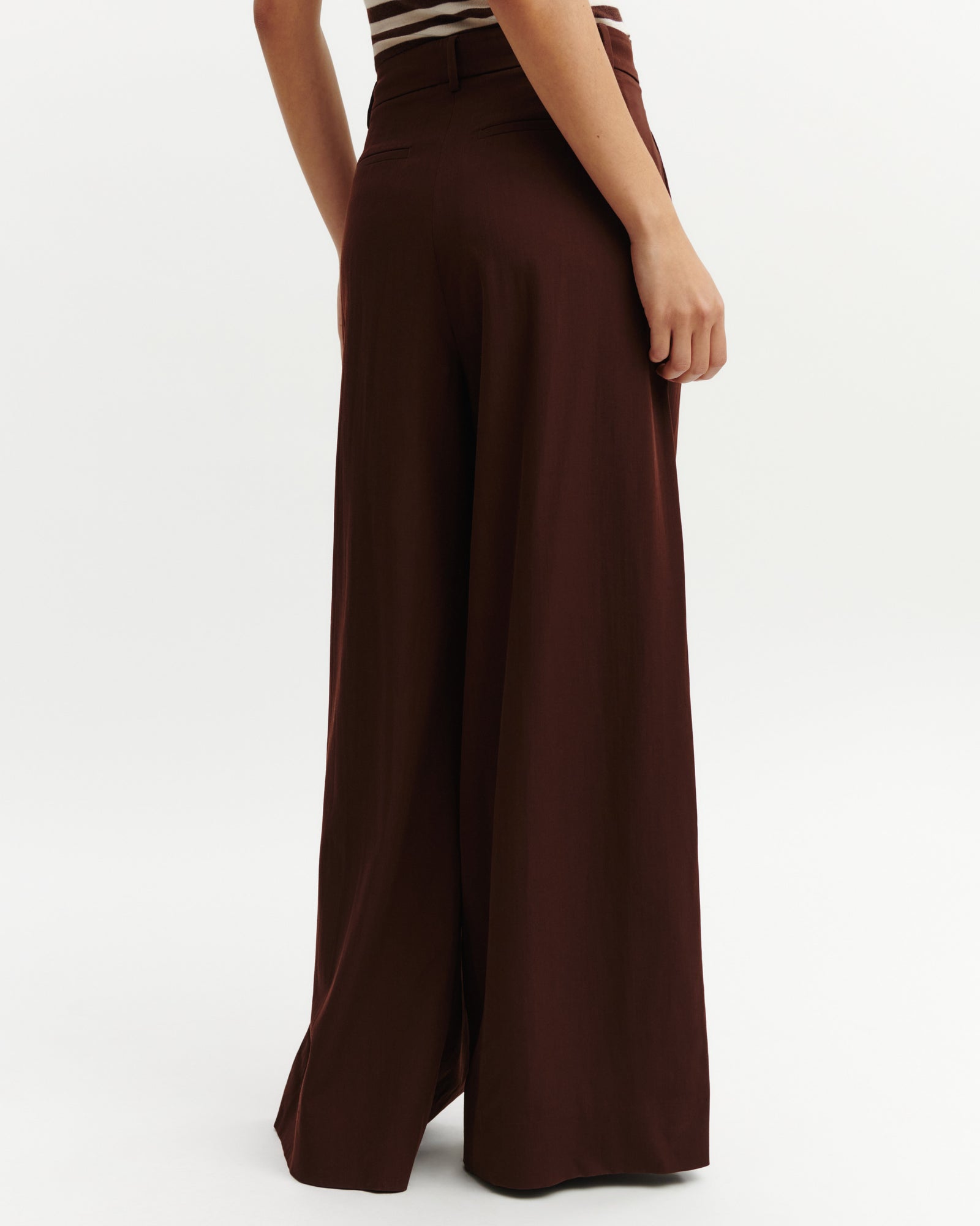 Pantalon ample à plis-CAFE-100% laine