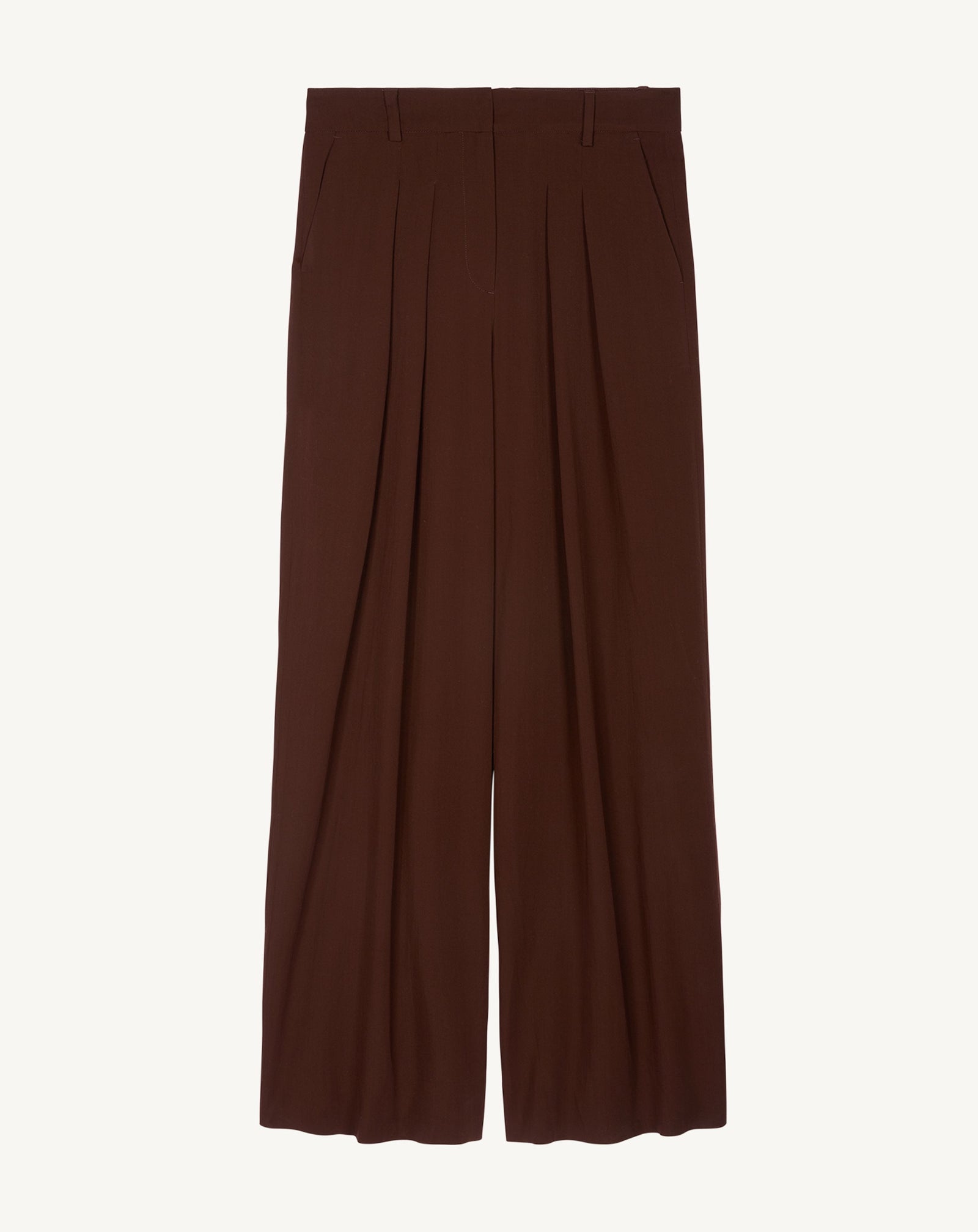 Pantalon ample à plis-CAFE-100% laine