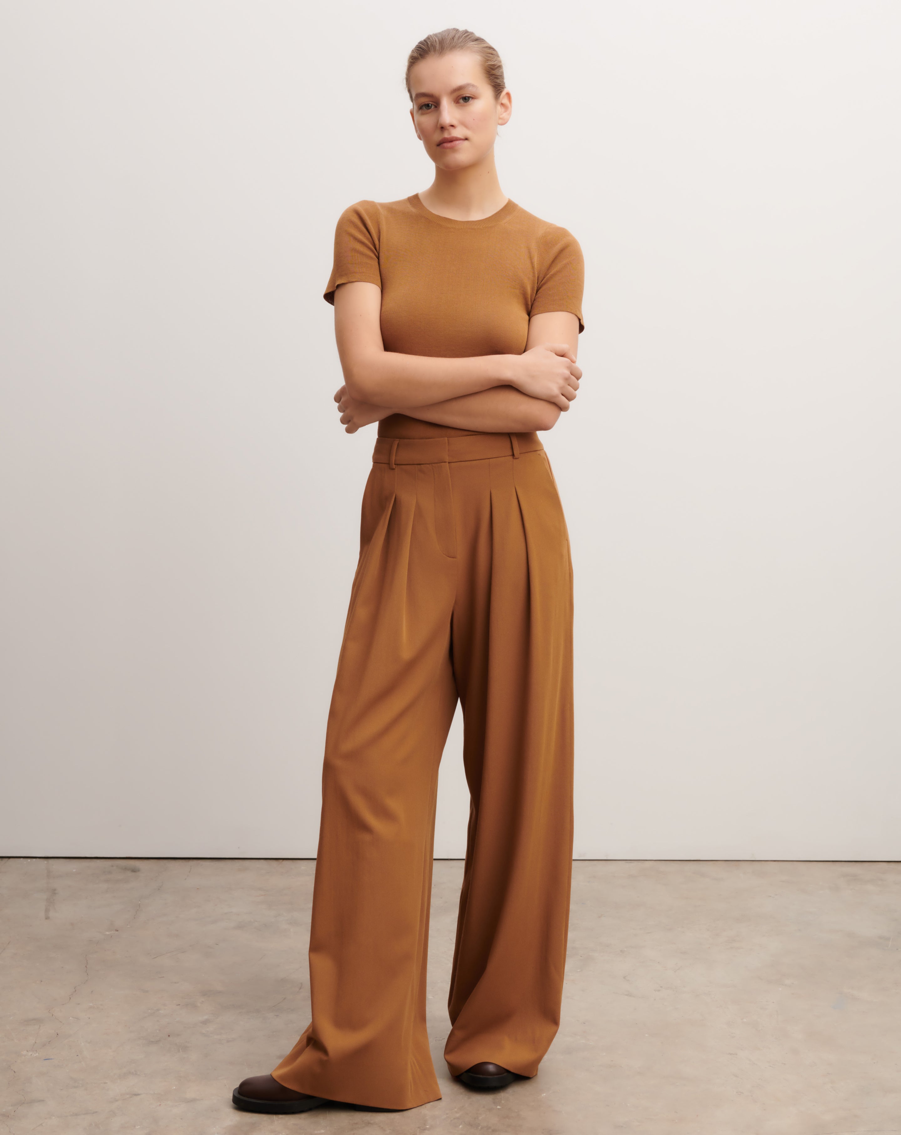 Pantalon ample à plis-MACCHIATO-100% laine