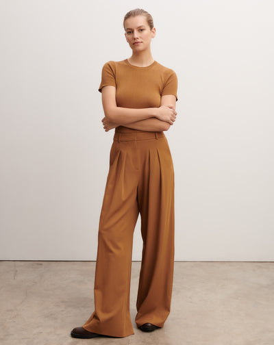 Pantalon ample à plis-MACCHIATO-100% laine