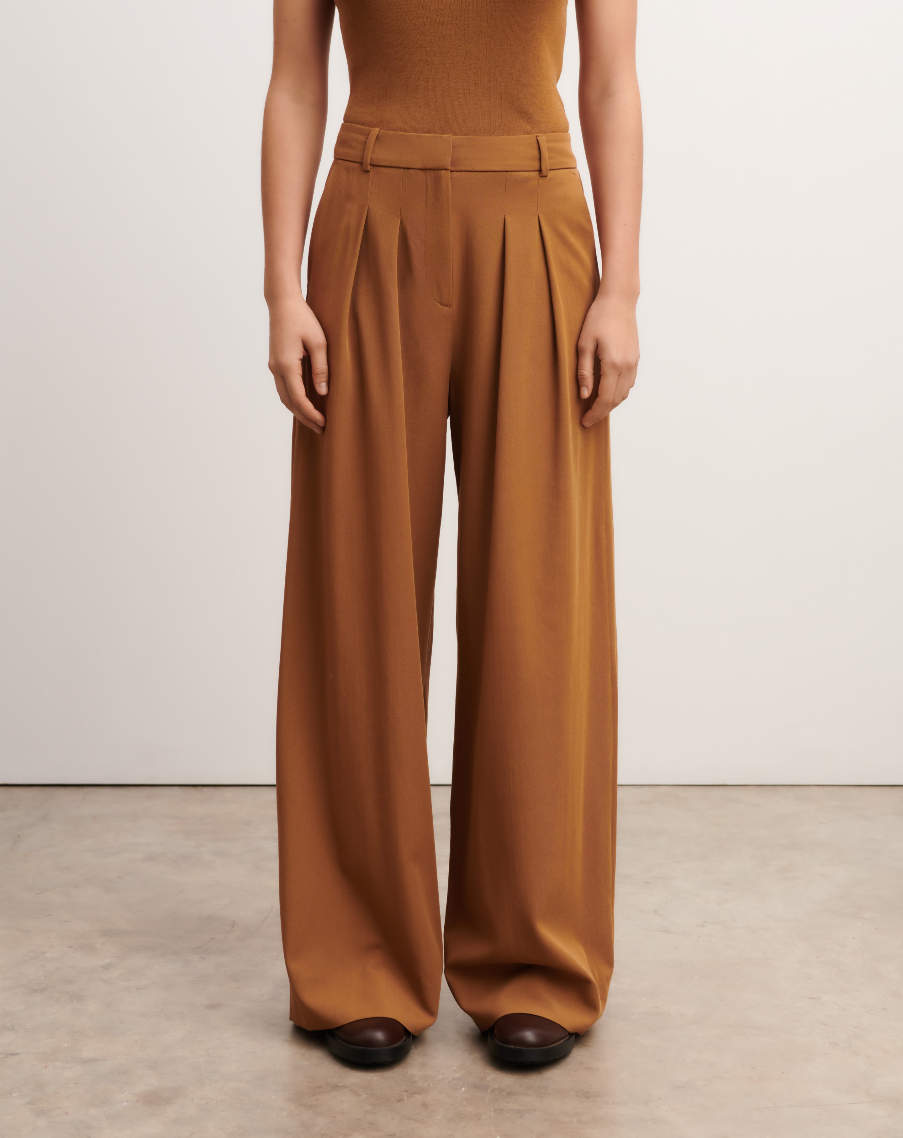 Pantalon ample à plis-MACCHIATO-100% laine