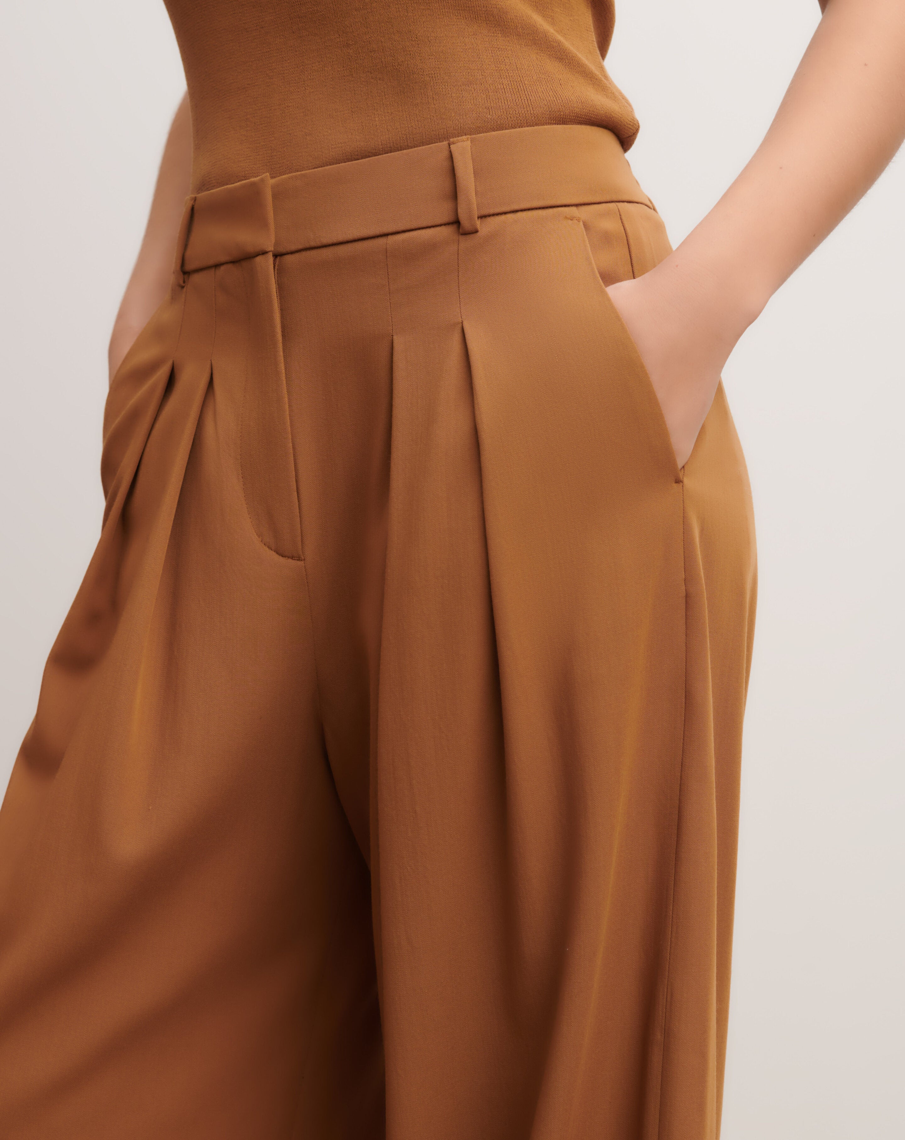 Pantalon ample à plis-MACCHIATO-100% laine