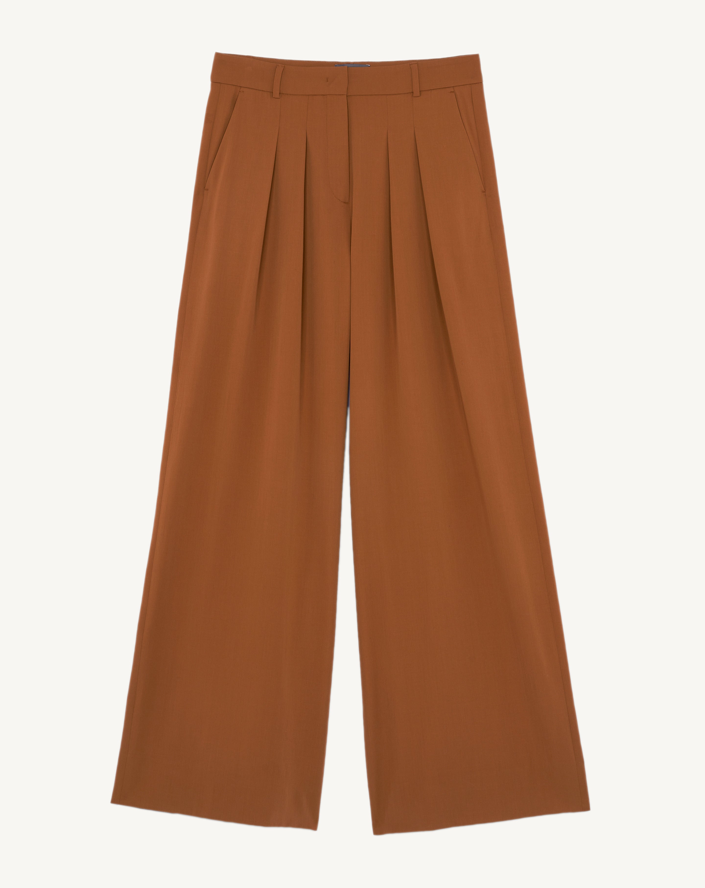 Pantalon ample à plis-MACCHIATO-100% laine
