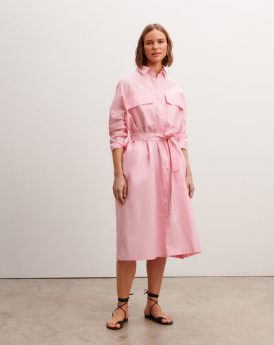 Robe chemise ceinturée-ROSE INDIEN-70% coton 30% soie