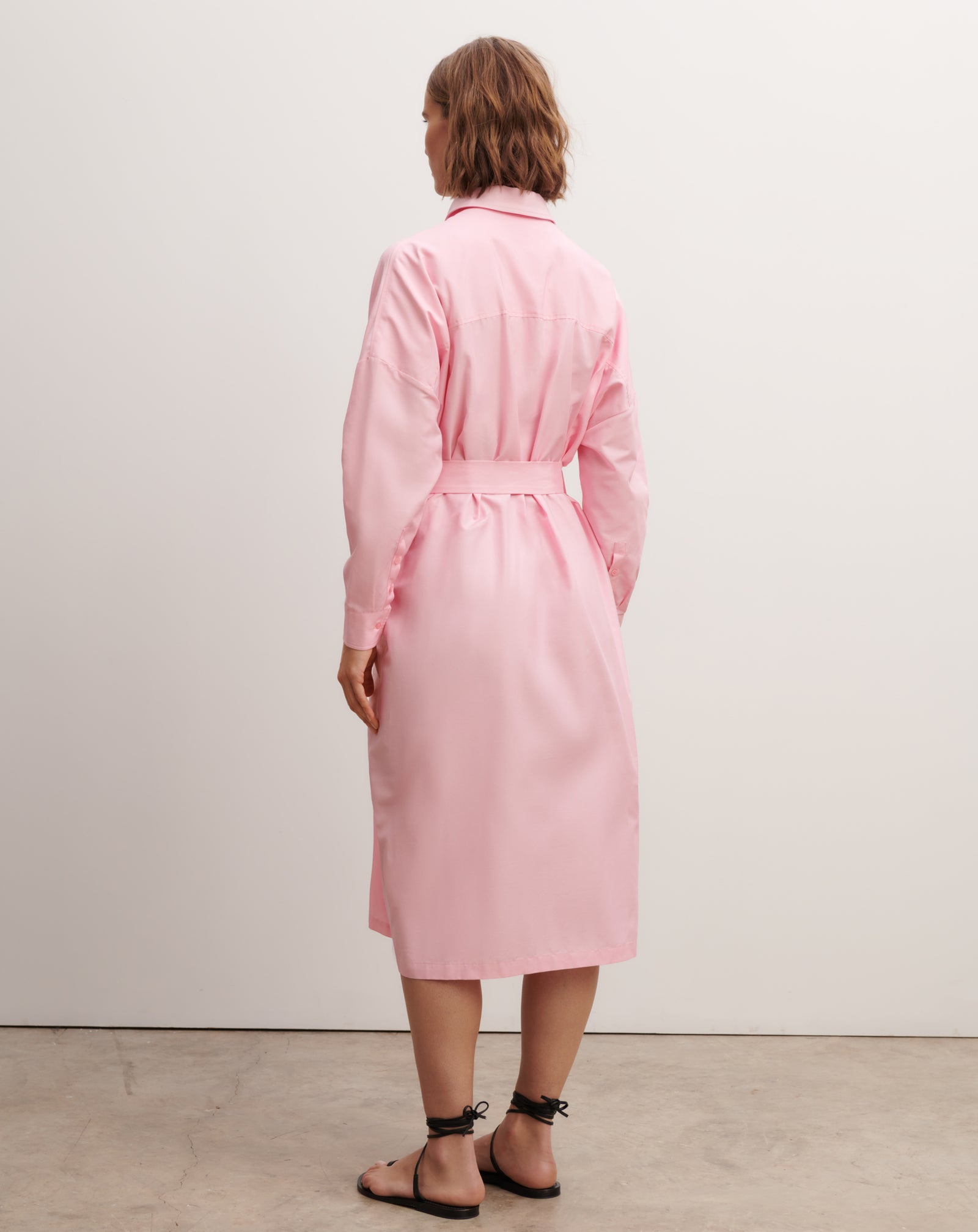Robe chemise ceinturée-ROSE INDIEN-70% coton 30% soie