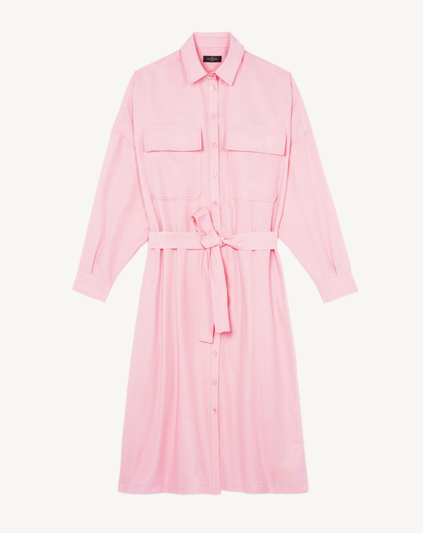 Robe chemise ceinturée-ROSE INDIEN-70% coton 30% soie