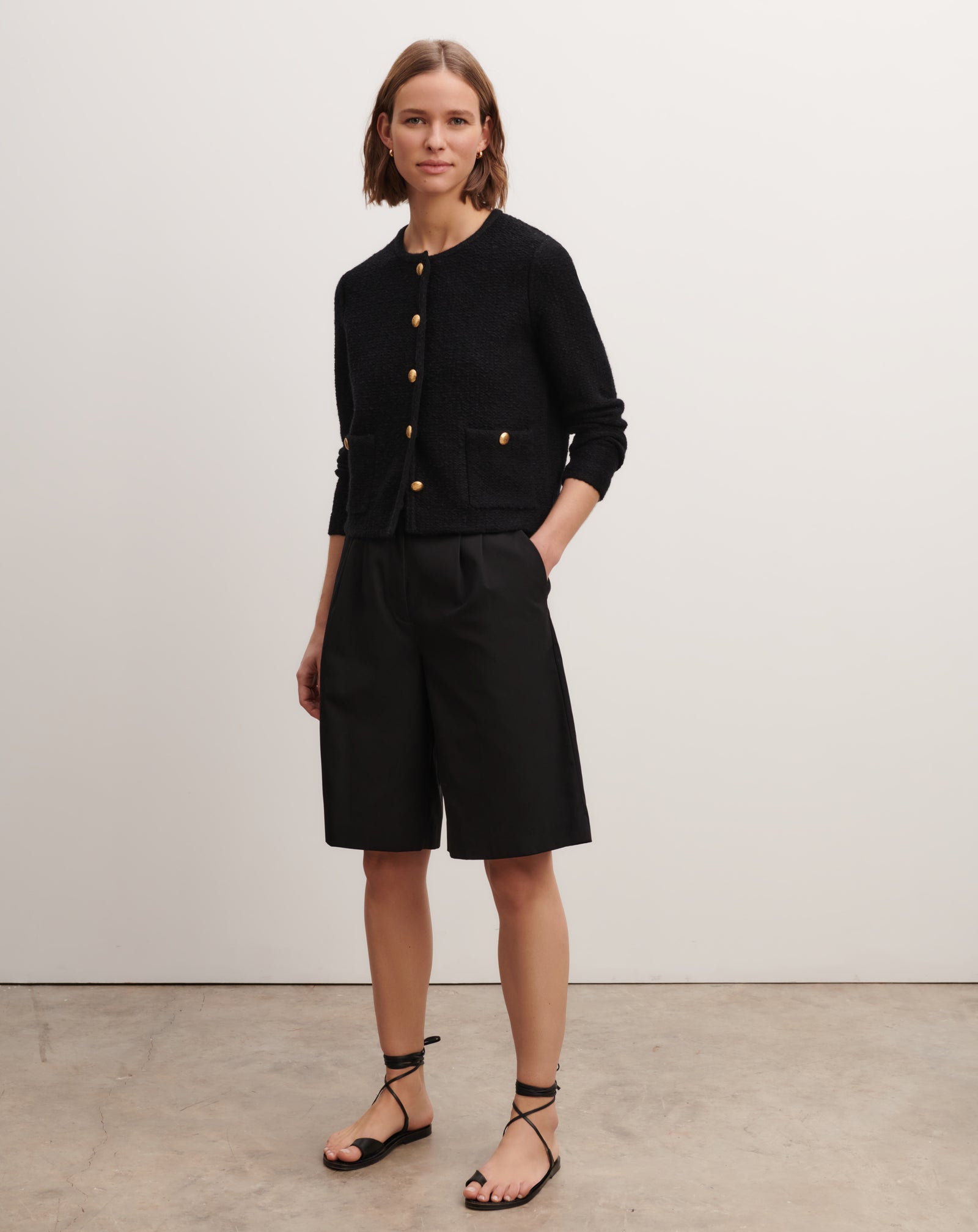 Bermuda à plis-NOIR-100% coton