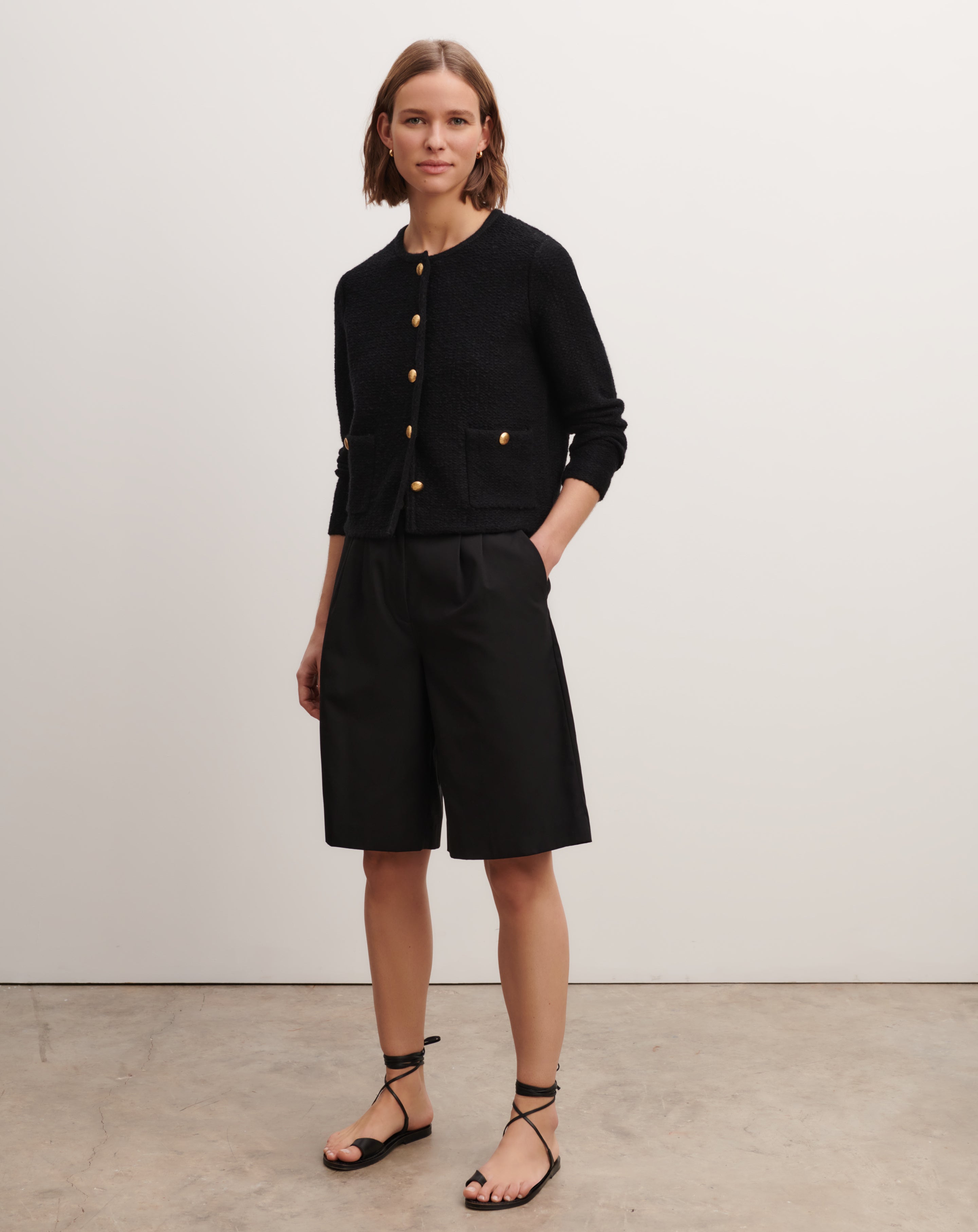 Bermuda à plis-NOIR-100% coton