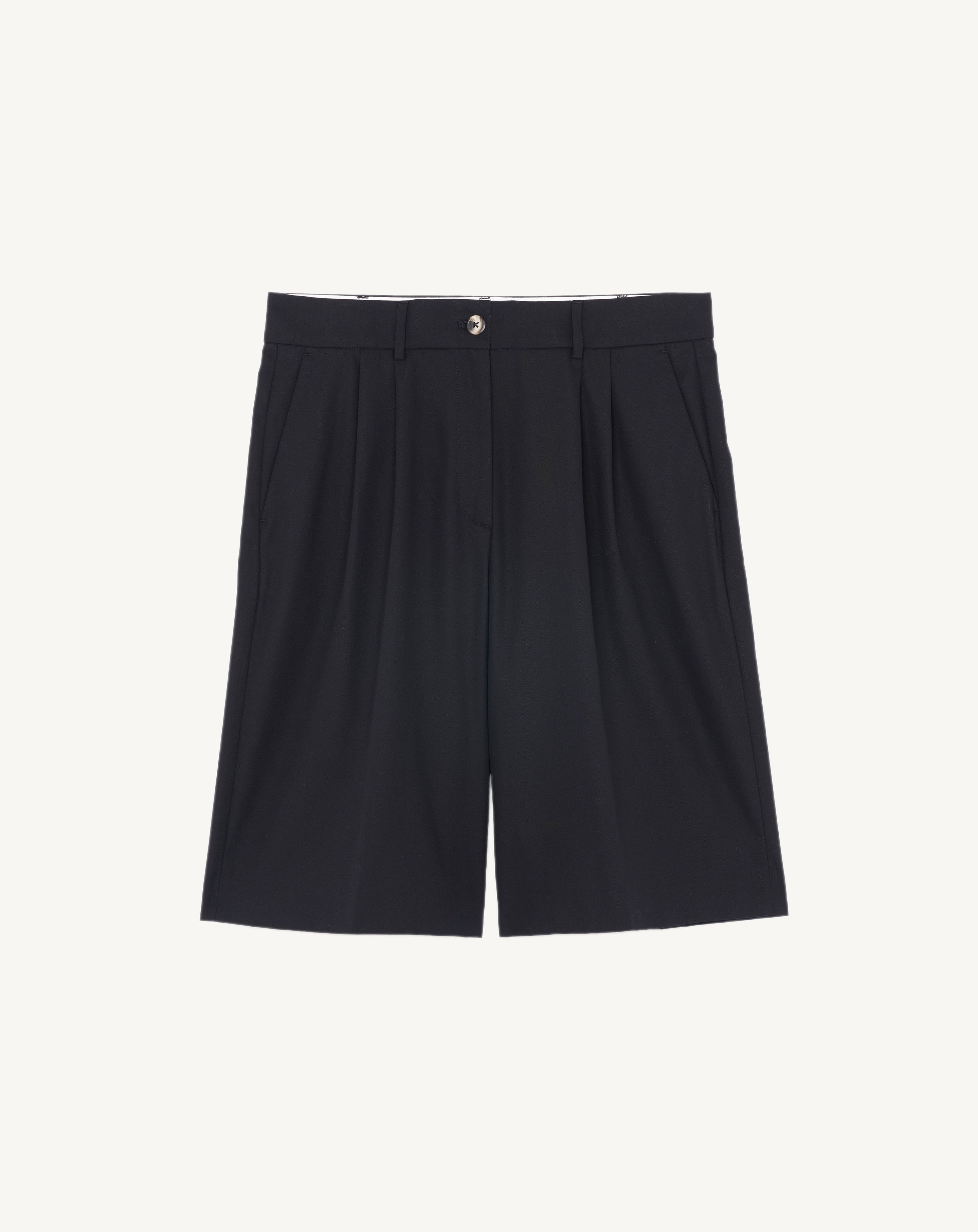 Bermuda à plis-NOIR-100% coton