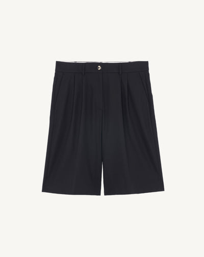 Bermuda à plis-NOIR-100% coton