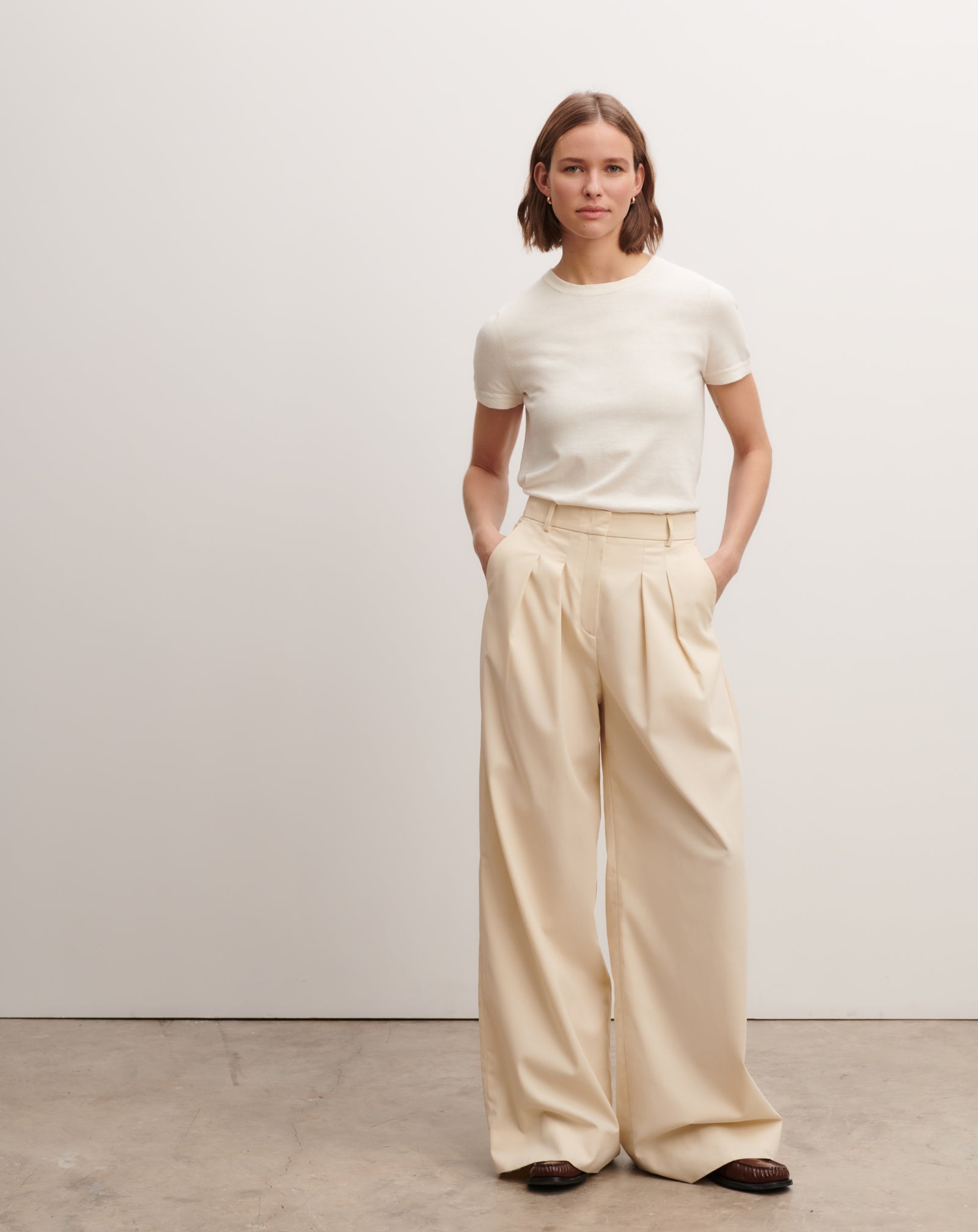 Pantalon ample à plis-NATUREL-100% coton