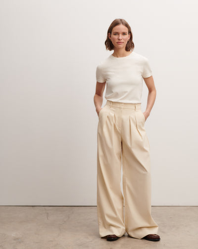Pantalon ample à plis-NATUREL-100% coton