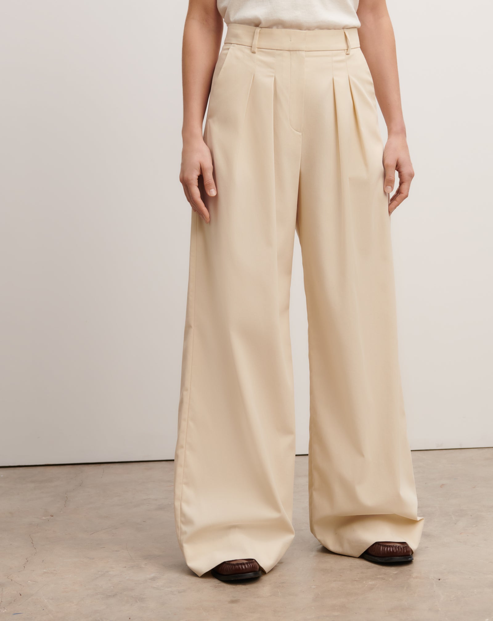 Pantalon ample à plis-NATUREL-100% coton