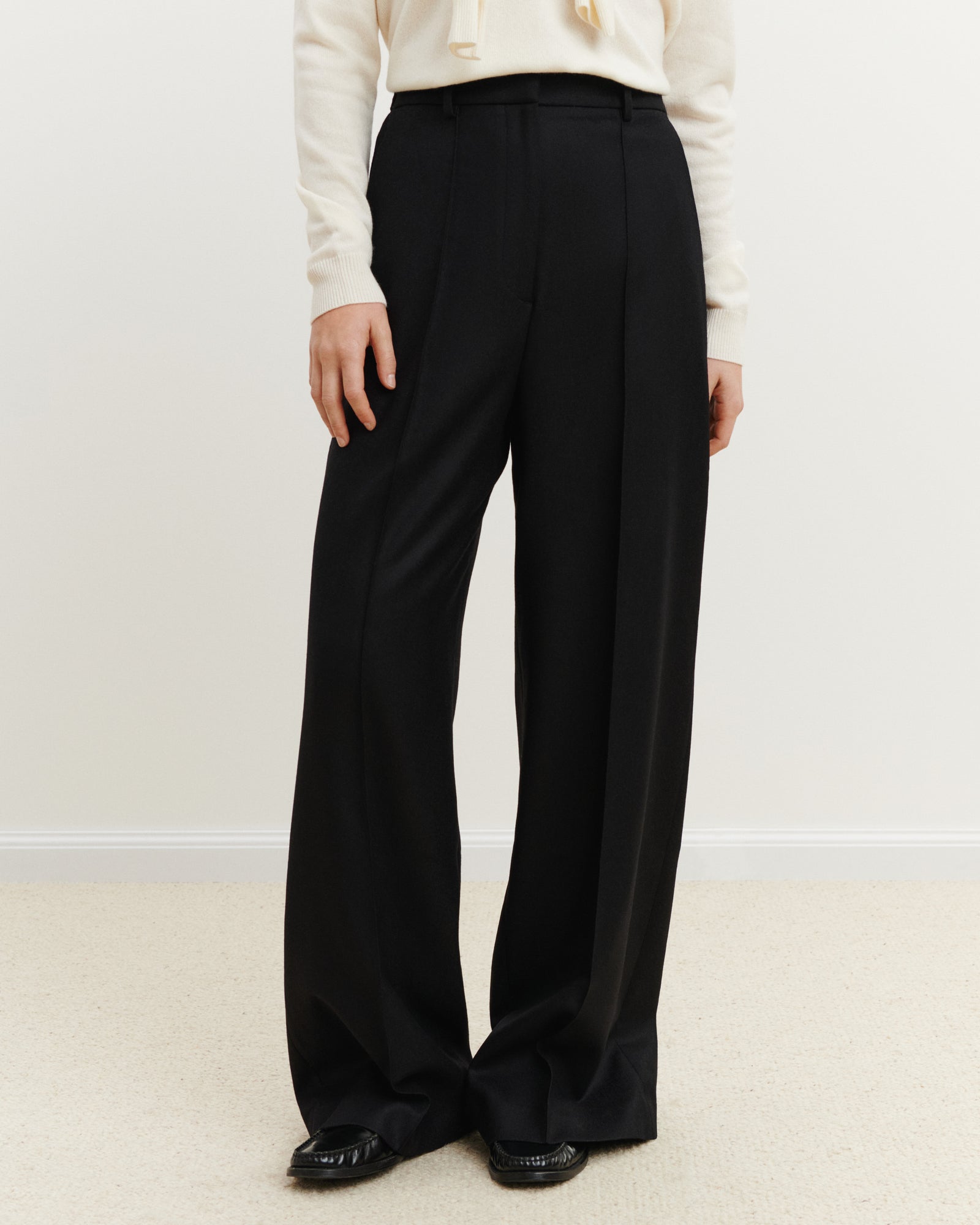 Pantalon à nervure-NOIR-85% laine; 15% cachemire