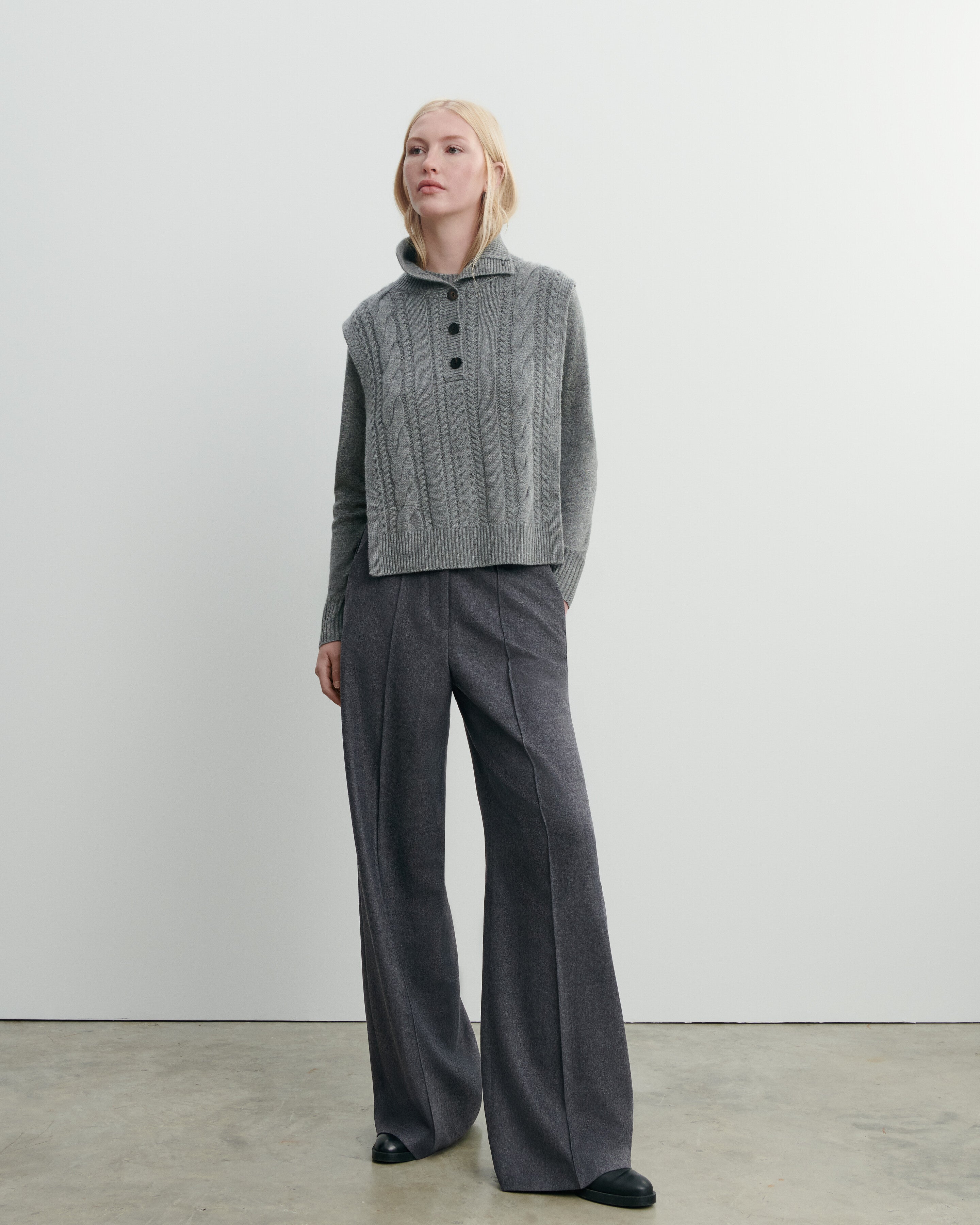Pintuck trousers in Cashmere, Wool Women charcoal grey | Eric Bompard