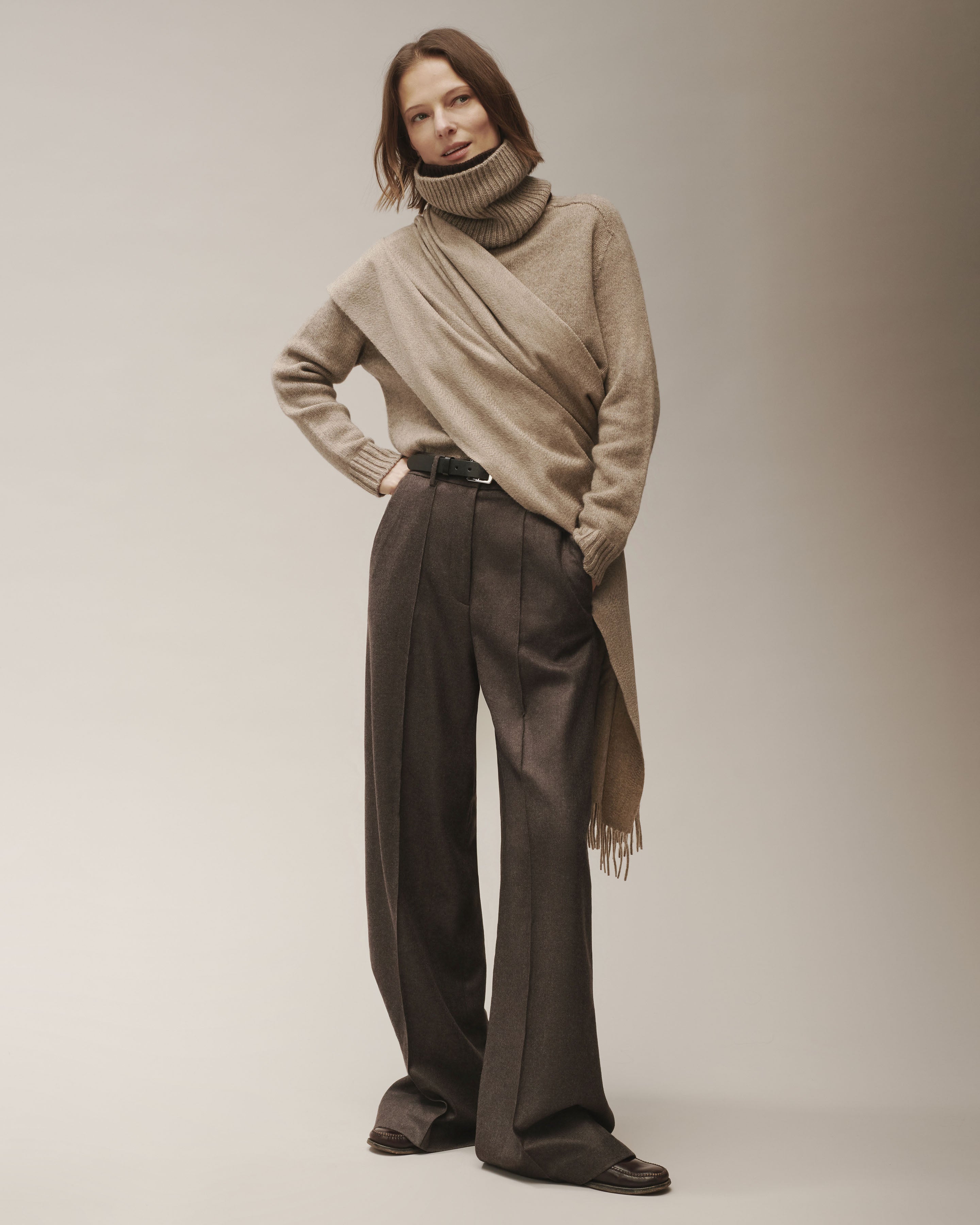 Pantalon à nervure-WENGE-85% laine 15% cachemire