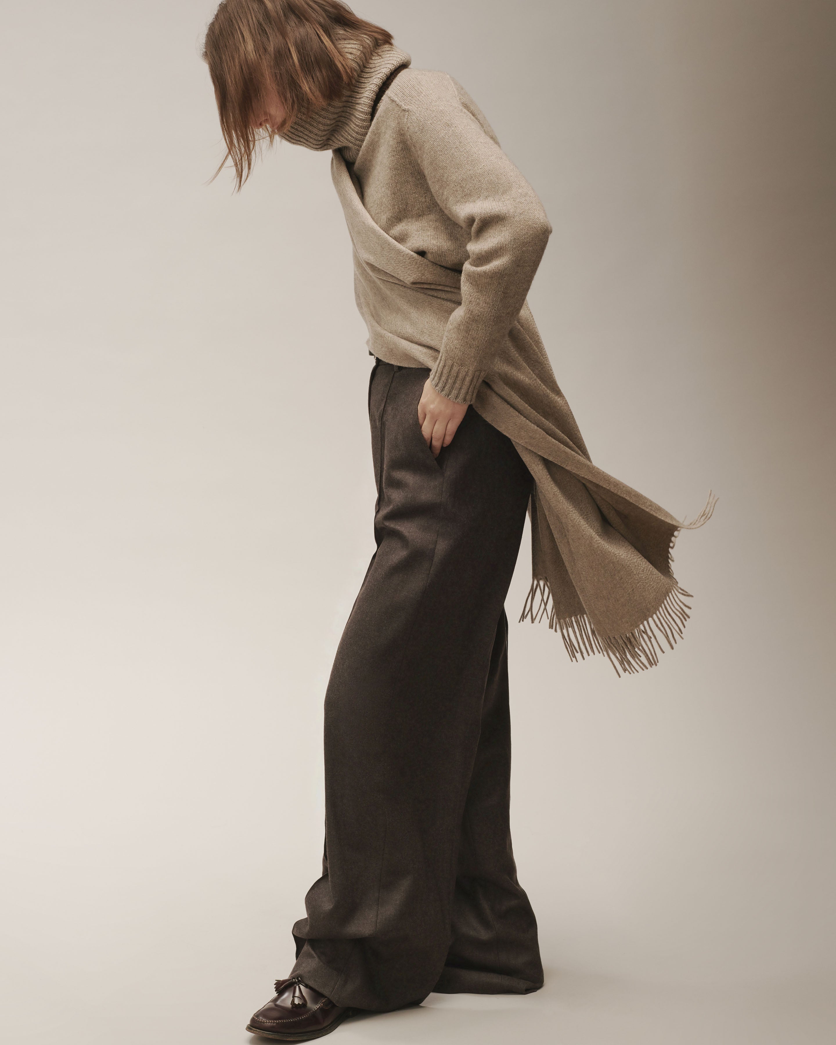 Pantalon à nervure-WENGE-85% laine 15% cachemire