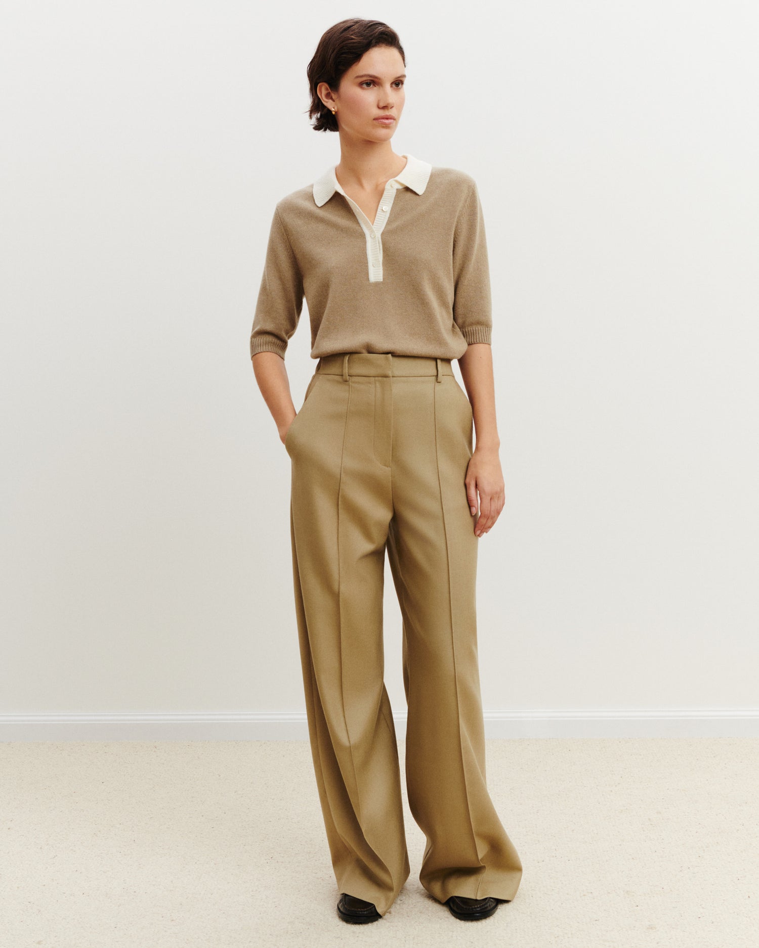 Pantalon à nervure-BEIGE CENDRE-85% laine; 15% cachemire