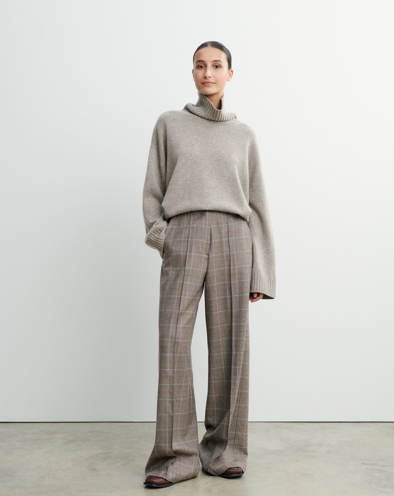 Pantalon Prince de Galles-MILLET/CHOCOLAT-85% laine 15% cachemire