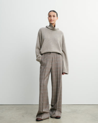Pantalon Prince de Galles-MILLET/CHOCOLAT-85% laine 15% cachemire