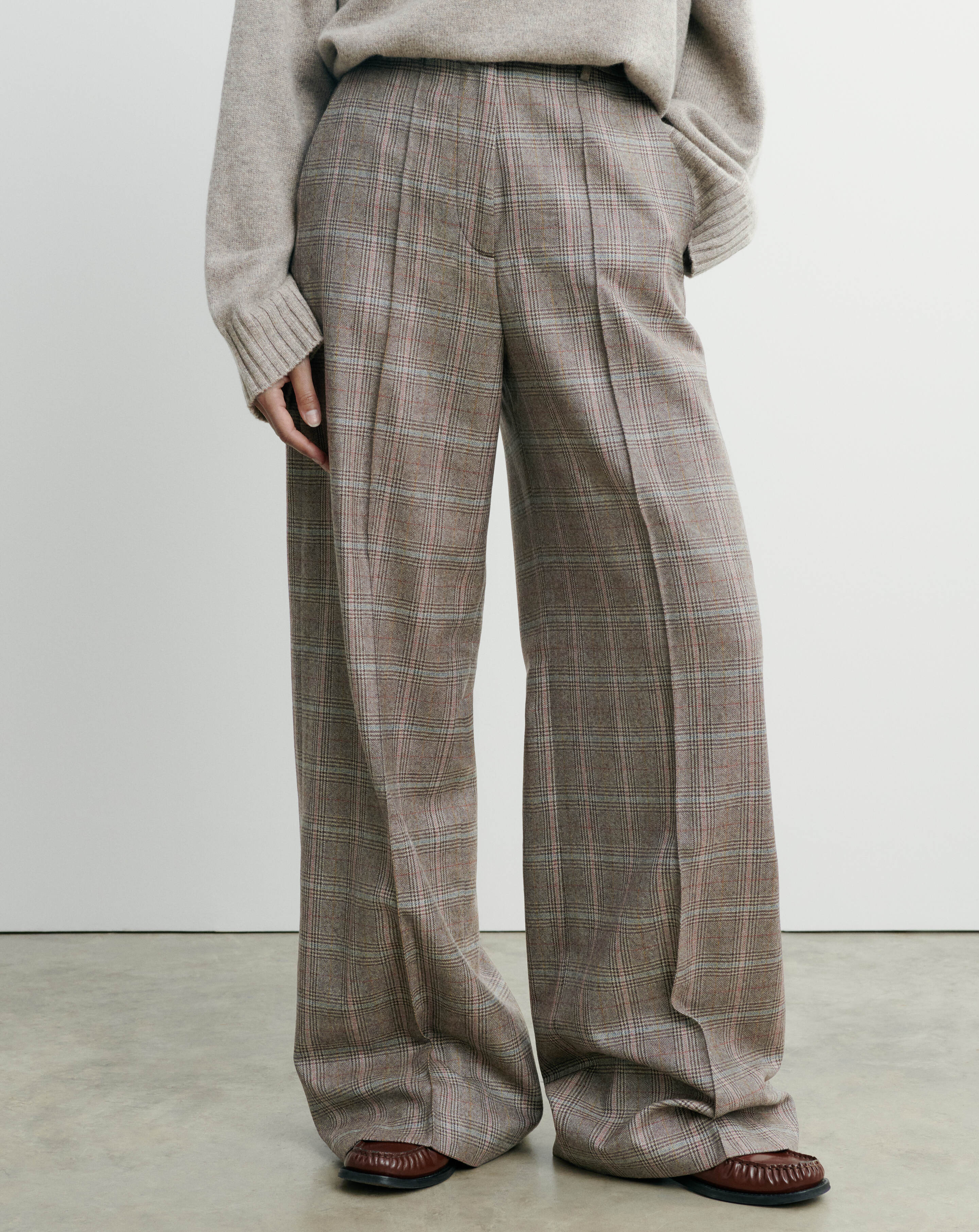 Pantalon Prince de Galles-MILLET/CHOCOLAT-85% laine 15% cachemire