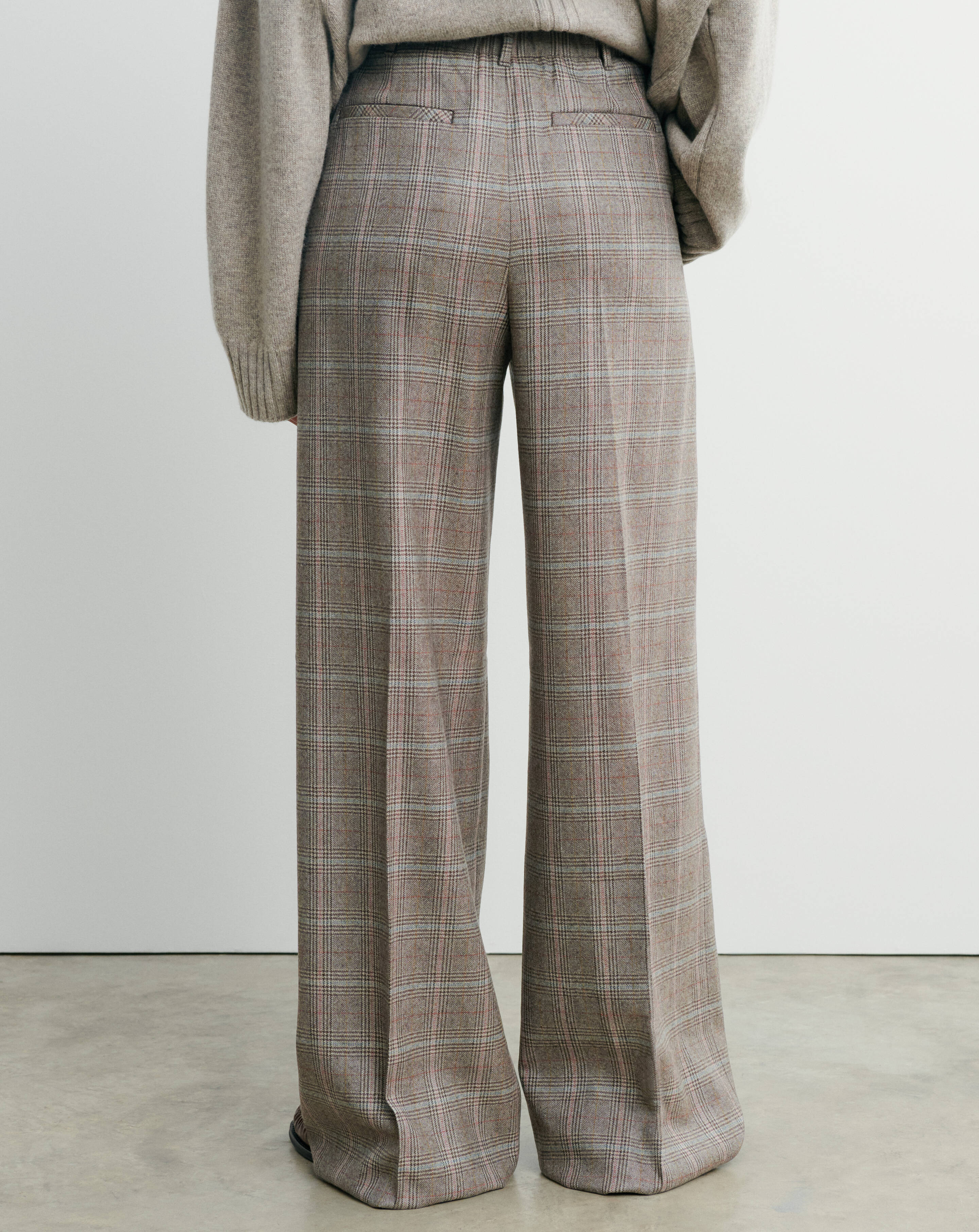 Pantalon Prince de Galles-MILLET/CHOCOLAT-85% laine 15% cachemire