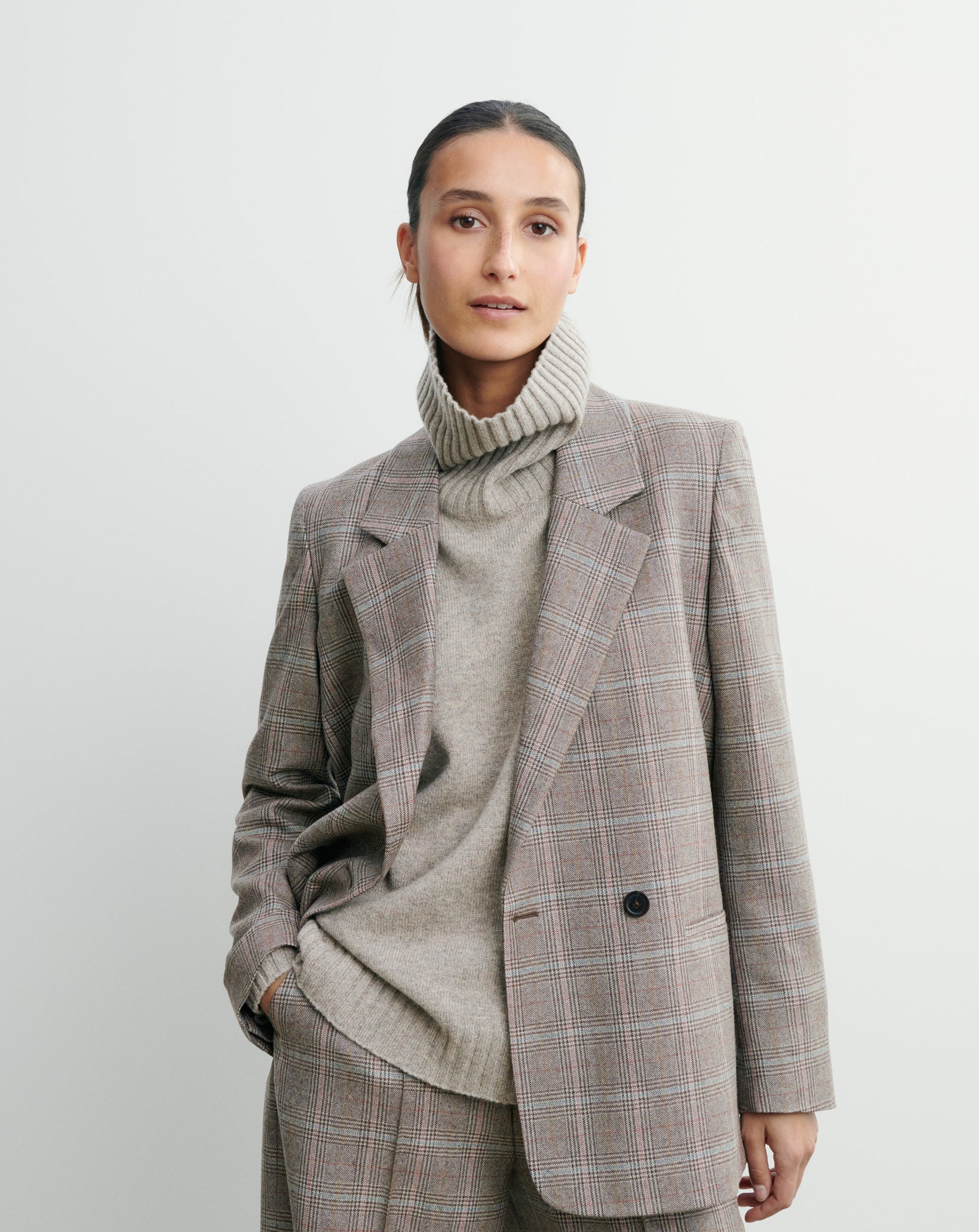 Blazer Prince de Galles-MILLET/CHOCOLAT-85% laine 15% cachemire