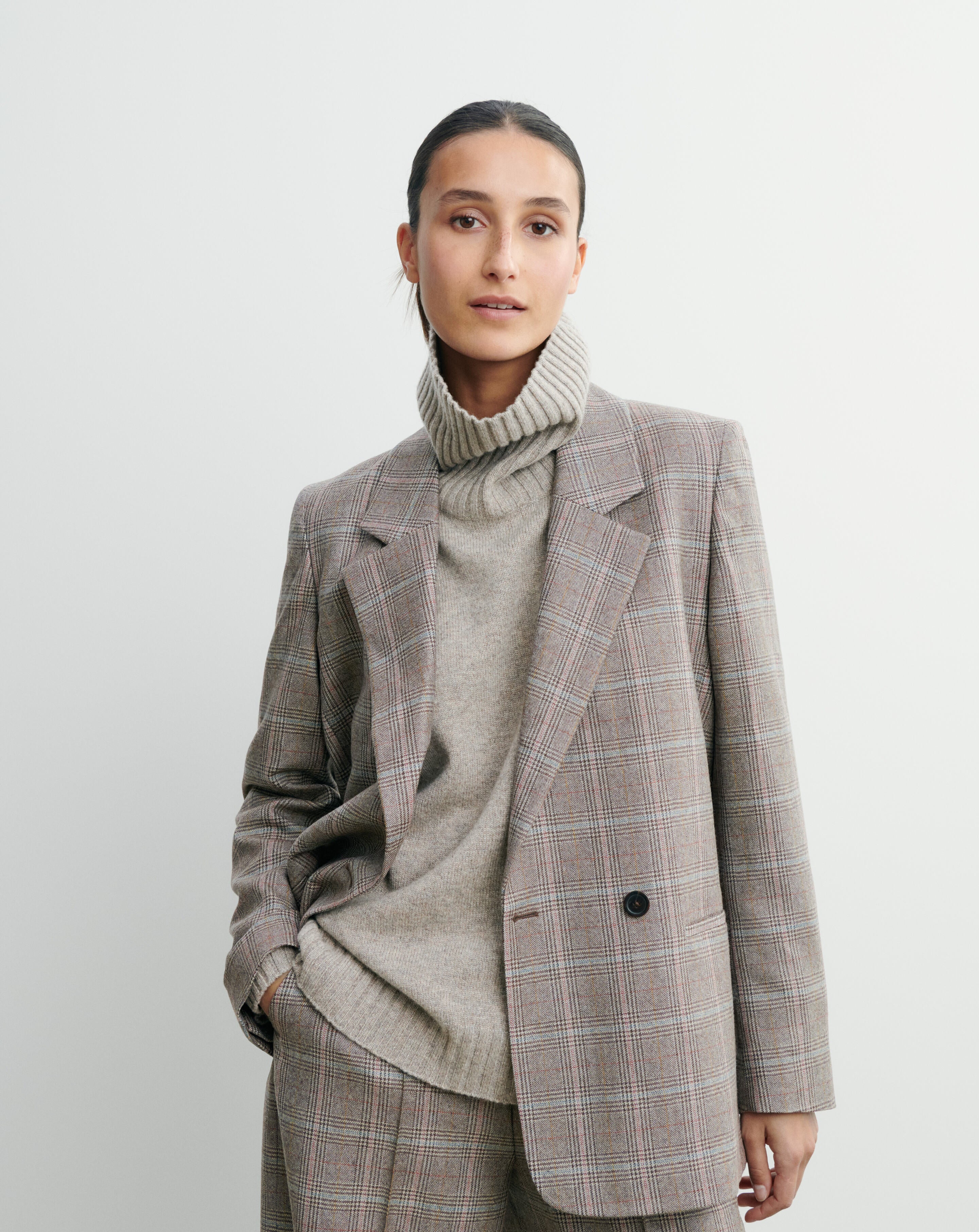 Blazer Prince de Galles-MILLET/CHOCOLAT-85% laine 15% cachemire