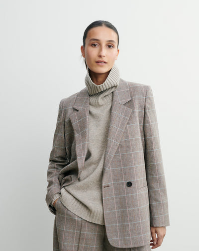 Blazer Prince de Galles-MILLET/CHOCOLAT-85% laine 15% cachemire